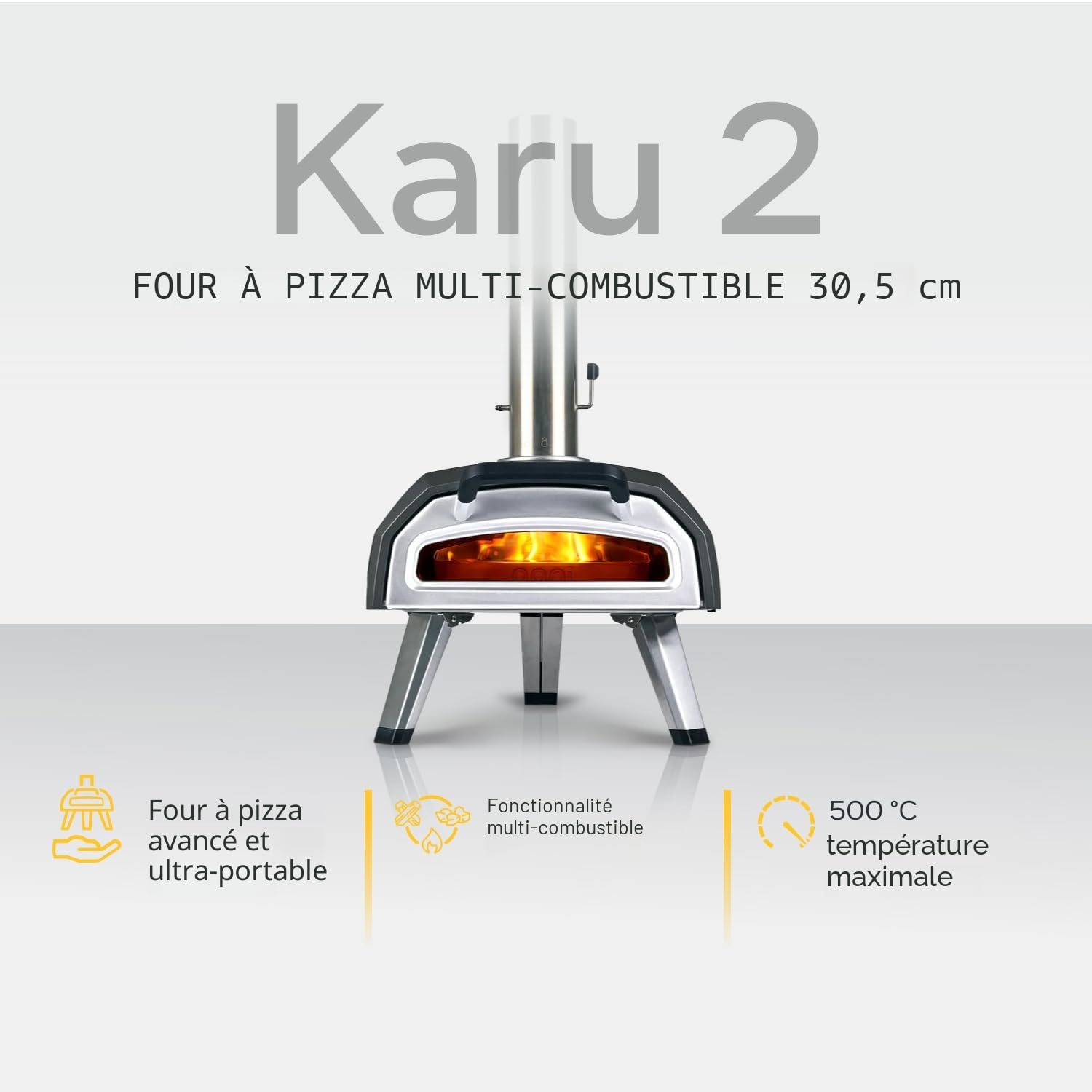 Ooni Karu 2 Multi-Combustibles - Four a pizza Bois/Gaz/Charbon – Four a pizza gaz compatible - Portable extérieur – Cuisson authentique à la pierre – Jusqu’à 500 °C