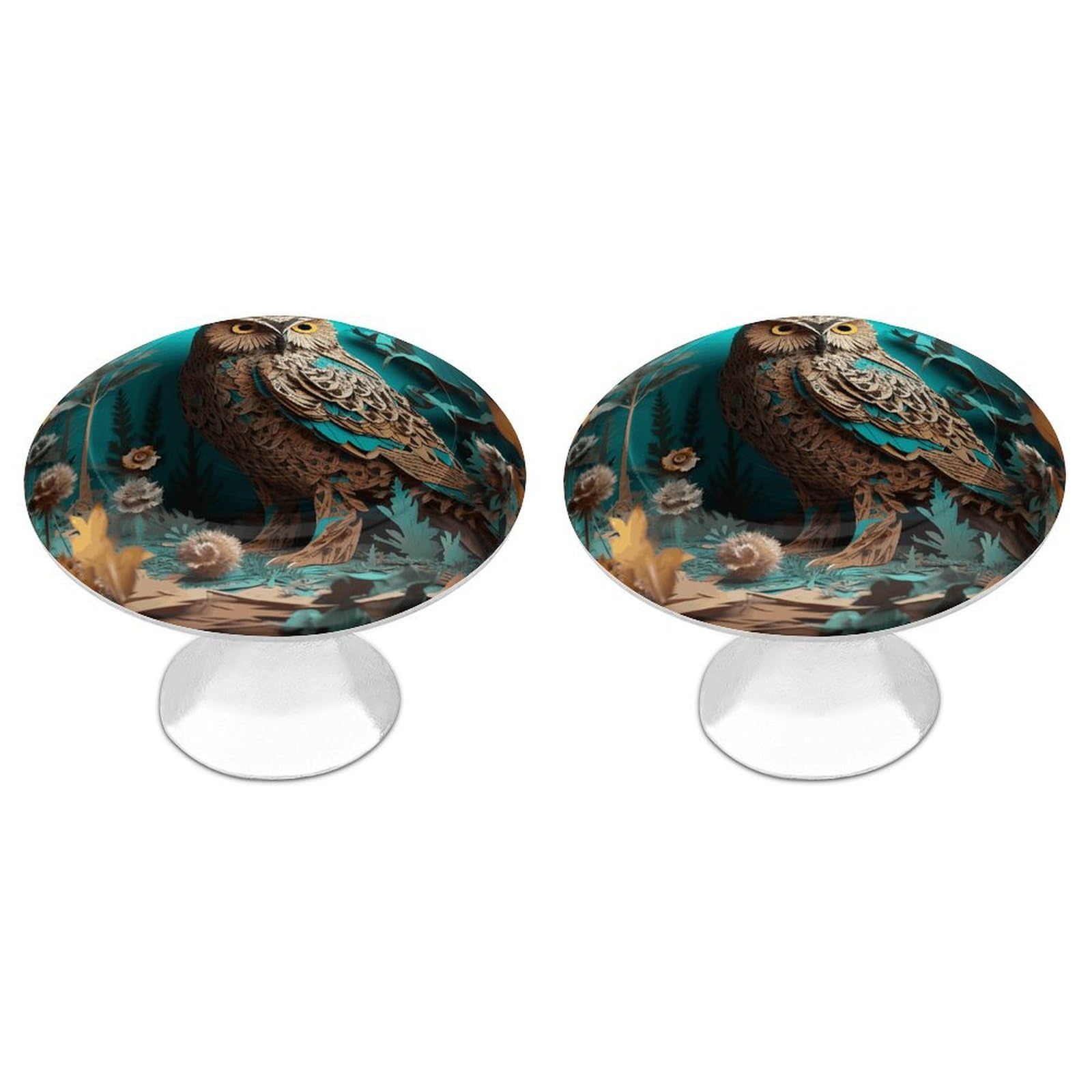 FekiLoot Owl Cabinet Knobs Personality Stainless Steel Round Drawer Handles Circle Modern Cabinet Handles Drawer Knobs for Kitchen Dresser Bathroom Cupboard Furniture