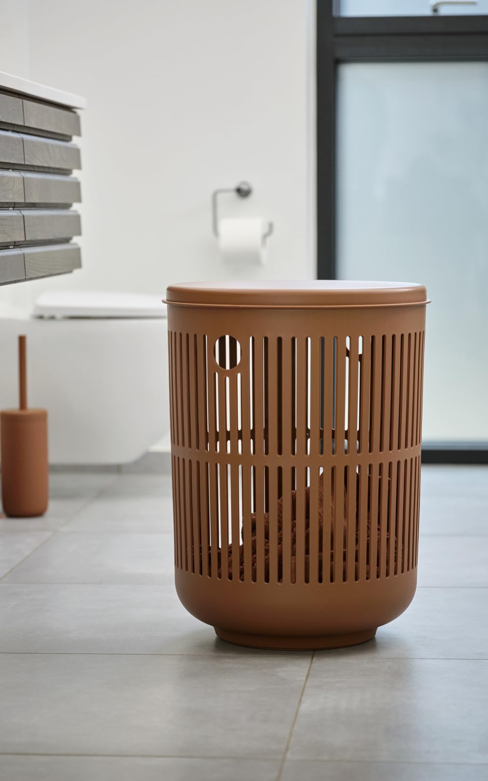 Zone Denmark Ume - Cesto portabiancheria con coperchio, diametro 40 cm, altezza 54 cm, colore: Terracotta