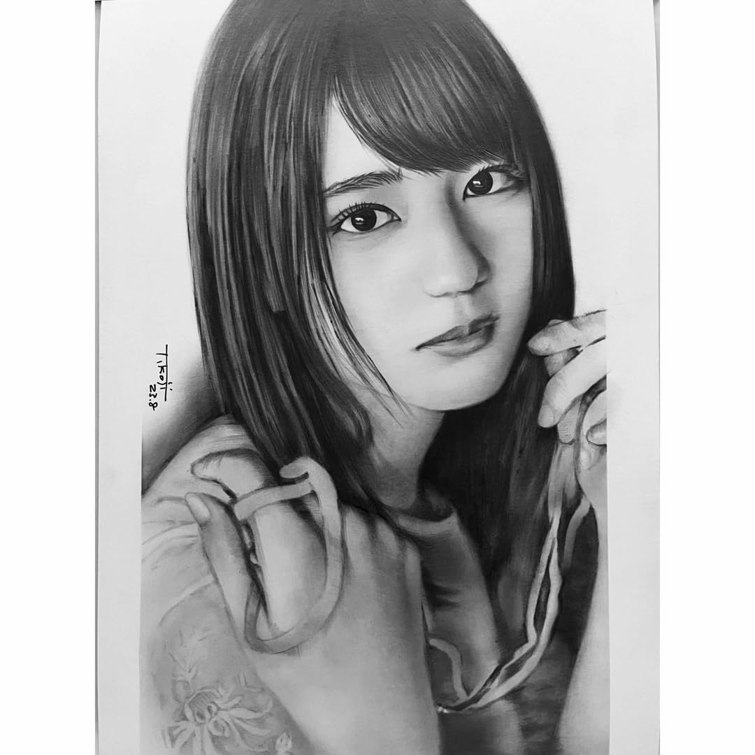 Amazon.co.jp: 日向坂46 小坂菜緒 No3 手描きイラスト 鉛筆画 A4