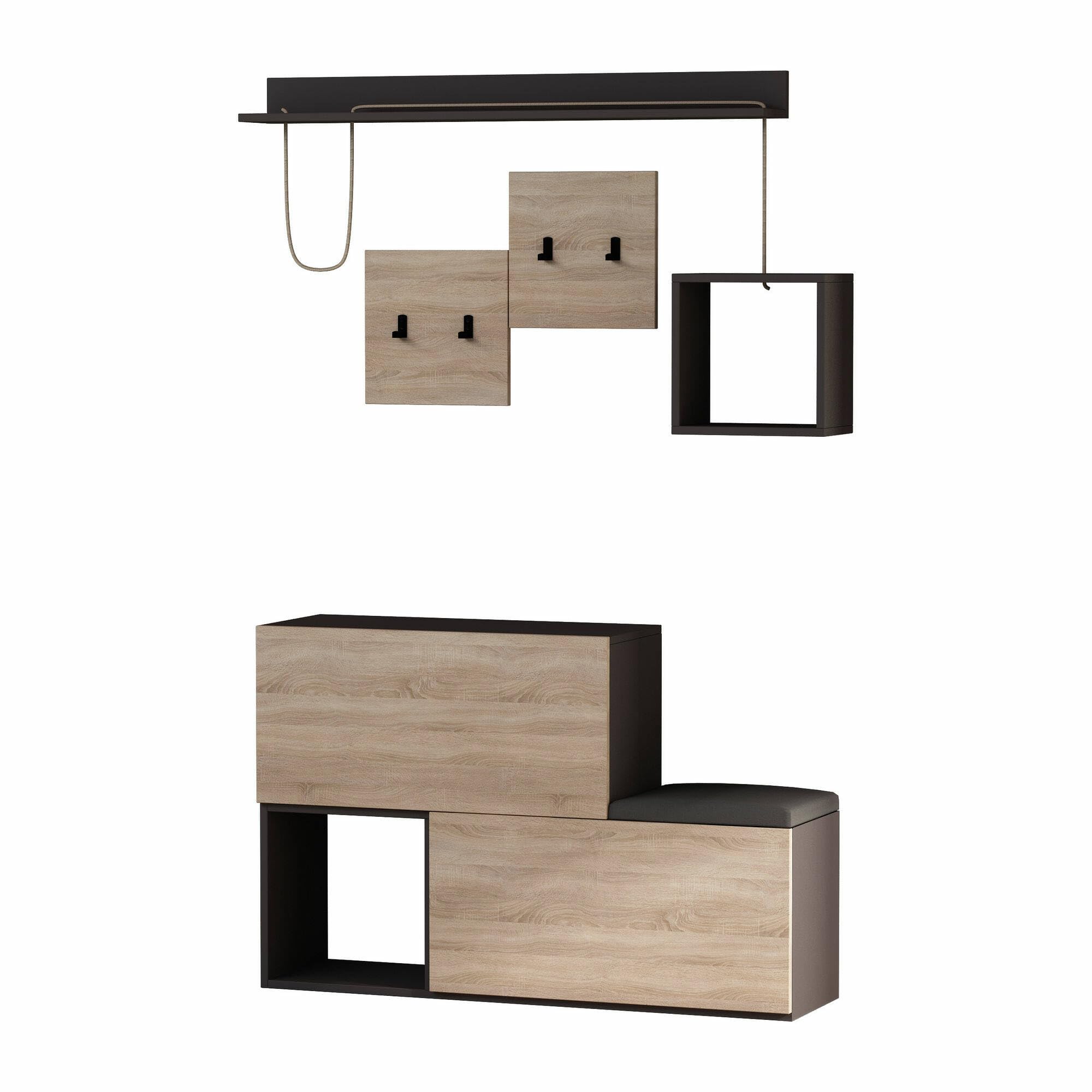 Dmora - Mobile da ingresso Caph, Entratina appendiabiti, Composizione per atrio, Consolle portaoggetti multifunzione, 120x17h76 cm, Antracite e Rovere