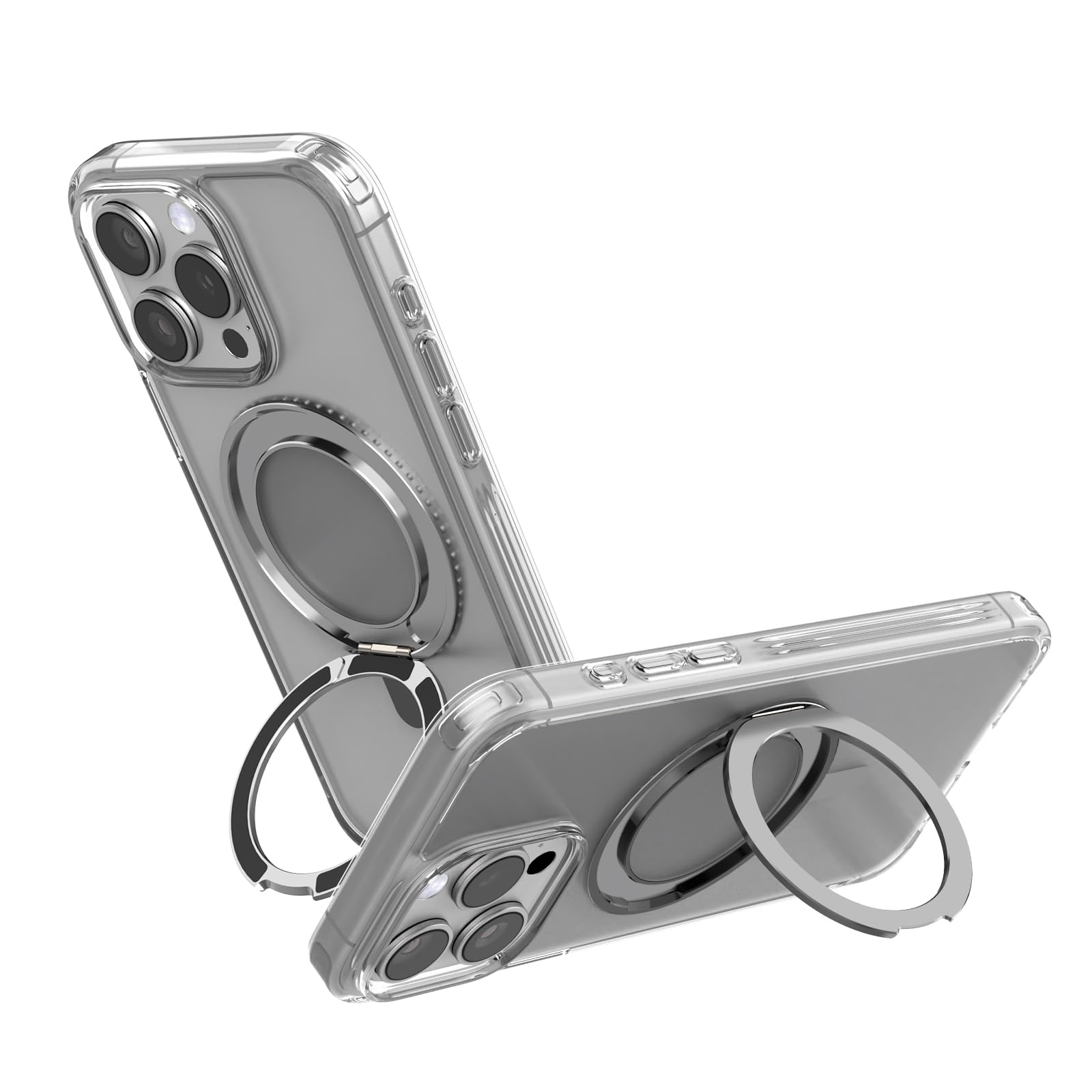 IPenbox Magnetic Stand Case for iPhone 15 Pro Max, Mechanical Decompress Damping Phone Case, Compatible with MagSafe, Slim Fall-Proof Anti-Fingerprint Non-Slip Men Women TPU Phone Case Translucent