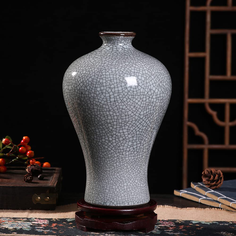 asdchZen Chinoiserie Jingdezhen Ceramic Handicraft Vase Chinese Antique Cracked Glaze Porcelain Living Room Home Decoration Collection Gifts,C