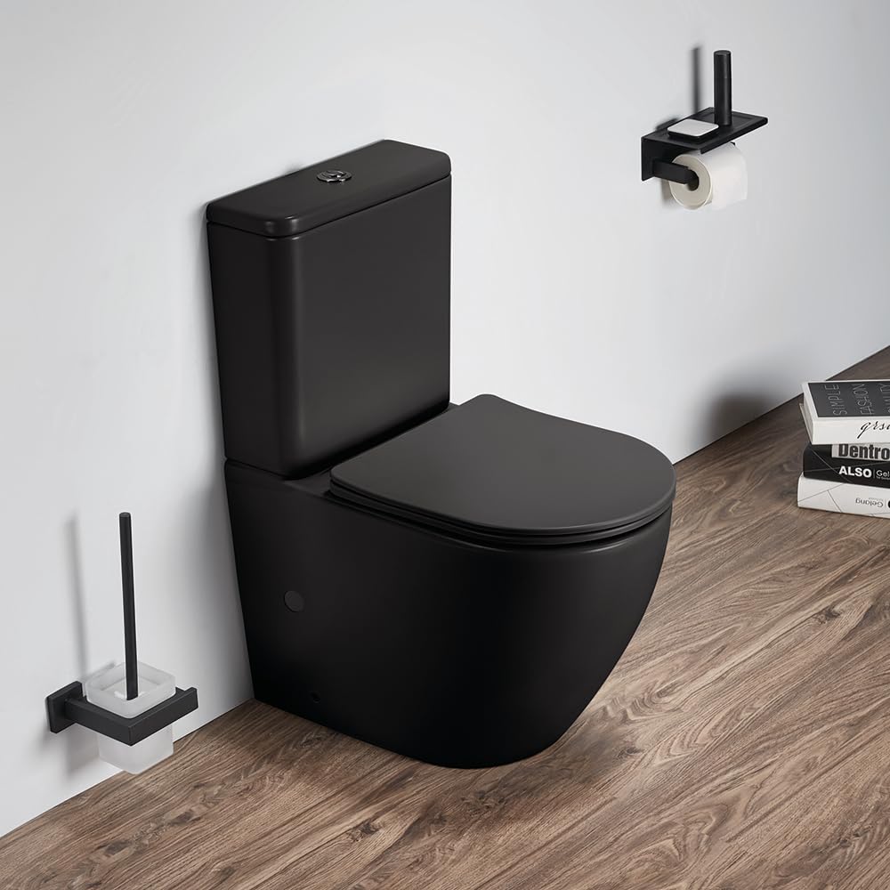 Milano Graphite Elements Curved Close Coupled Toilet Wc Soft Close Seat