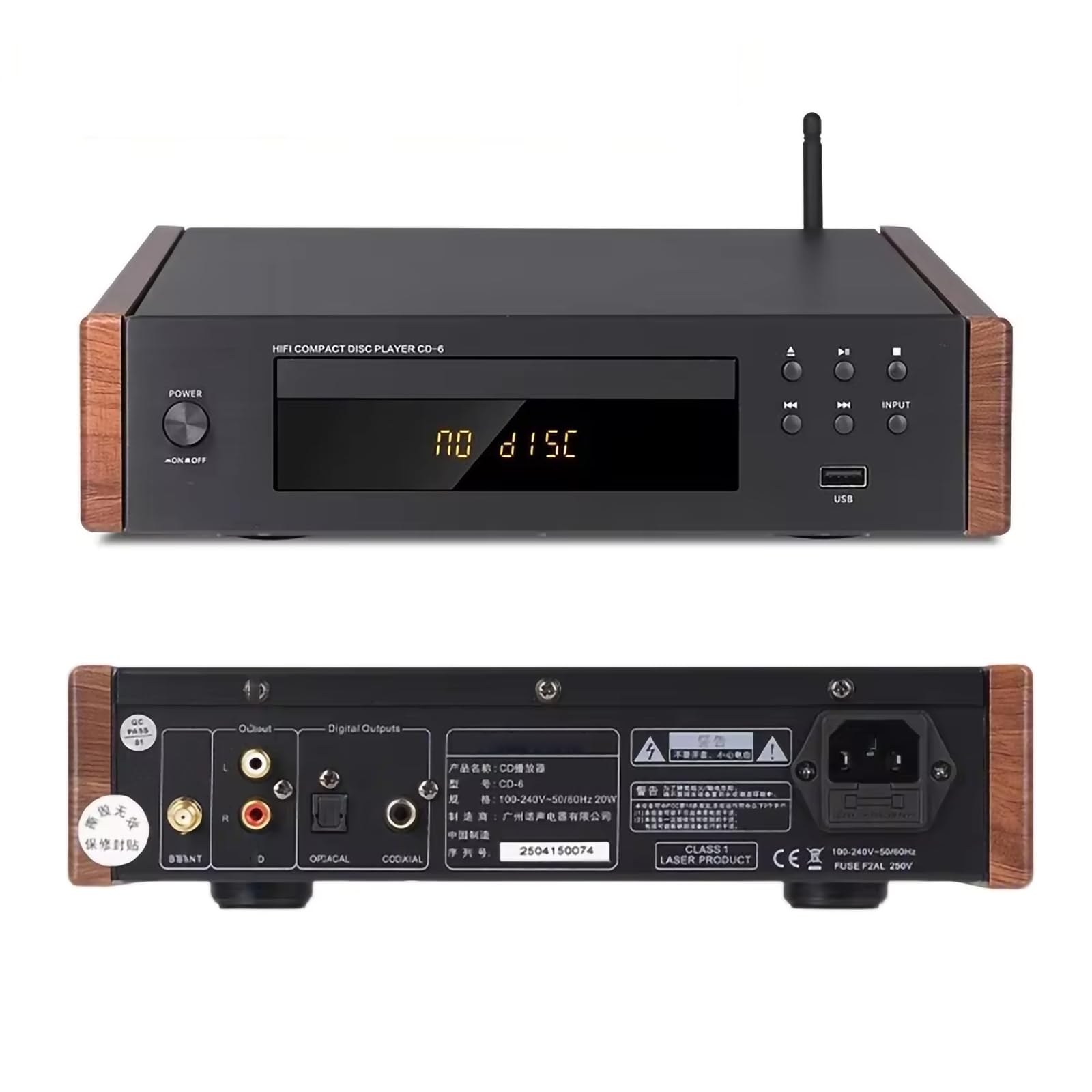 Leitor de CD Hi-Fi sem perdas com saída digital óptica e coaxial