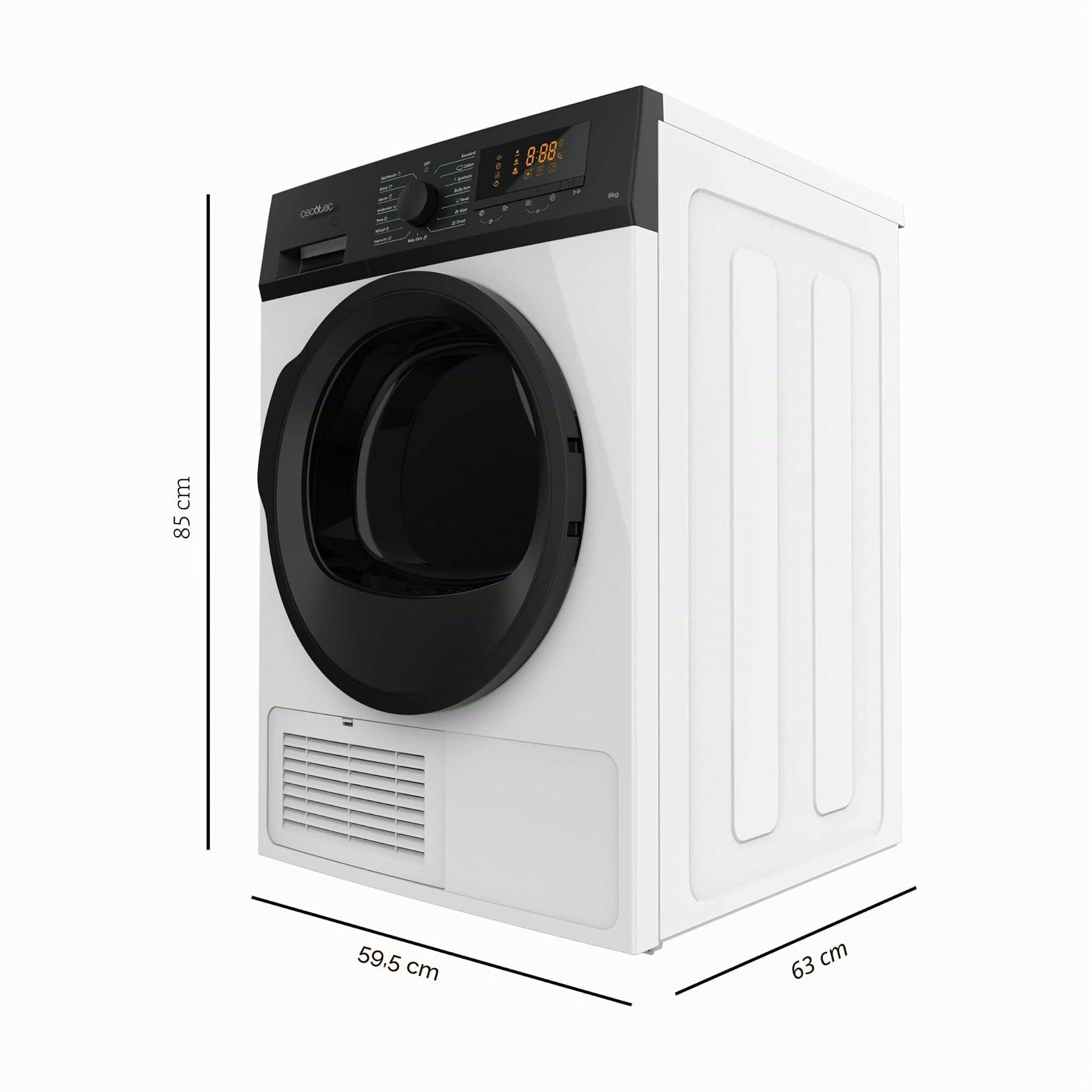 Cecotec Bolero DressCode Dry 8200C B Kondensationstrockner, 8 kg, Klasse B, 15 Programme, automatische Trocknung, KidLock, leichtes Bügeln, Delay Start, Anti-Falten, bidirektionale Drehung,