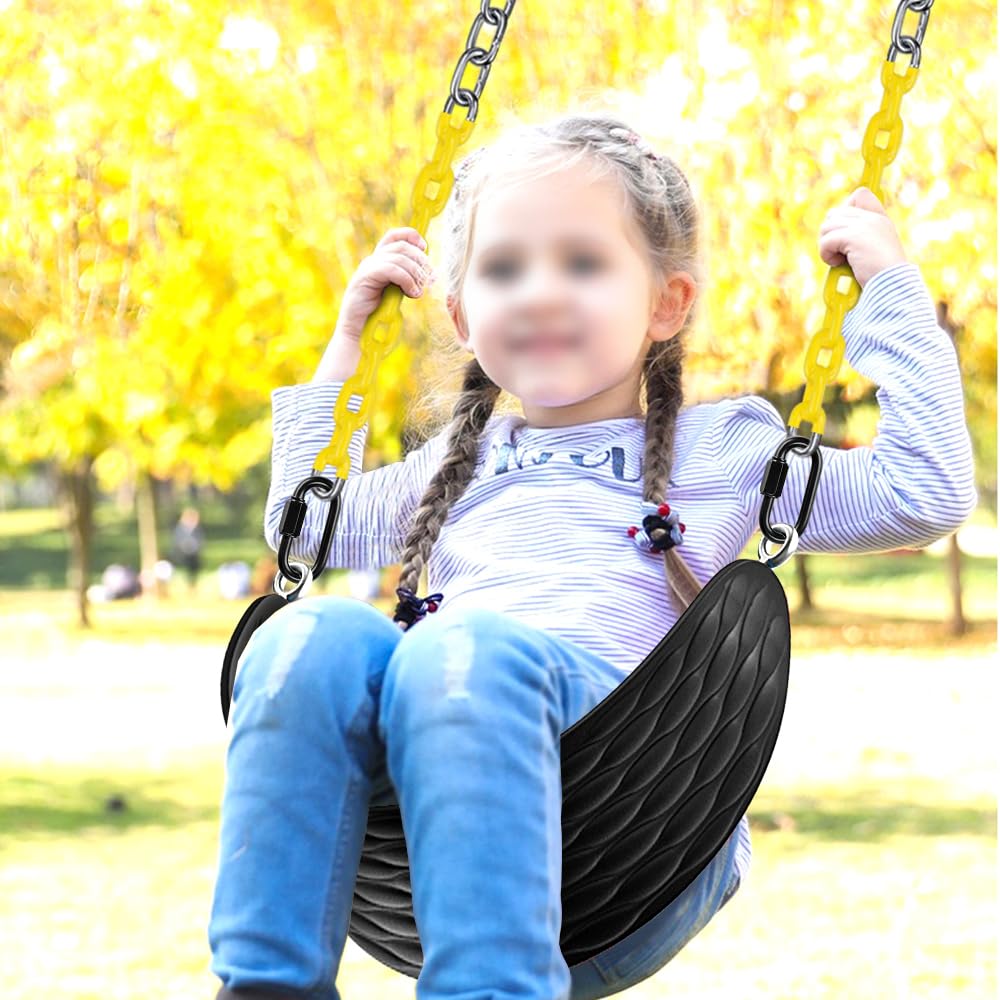 Dolibest Heavy Duty Swing Seats (2 Pack) with 66’’ Chain and Carabiners, Comfortable and Durable Plastic Coated Swing Set Accessories Replacement for Outdoor Playground,Black