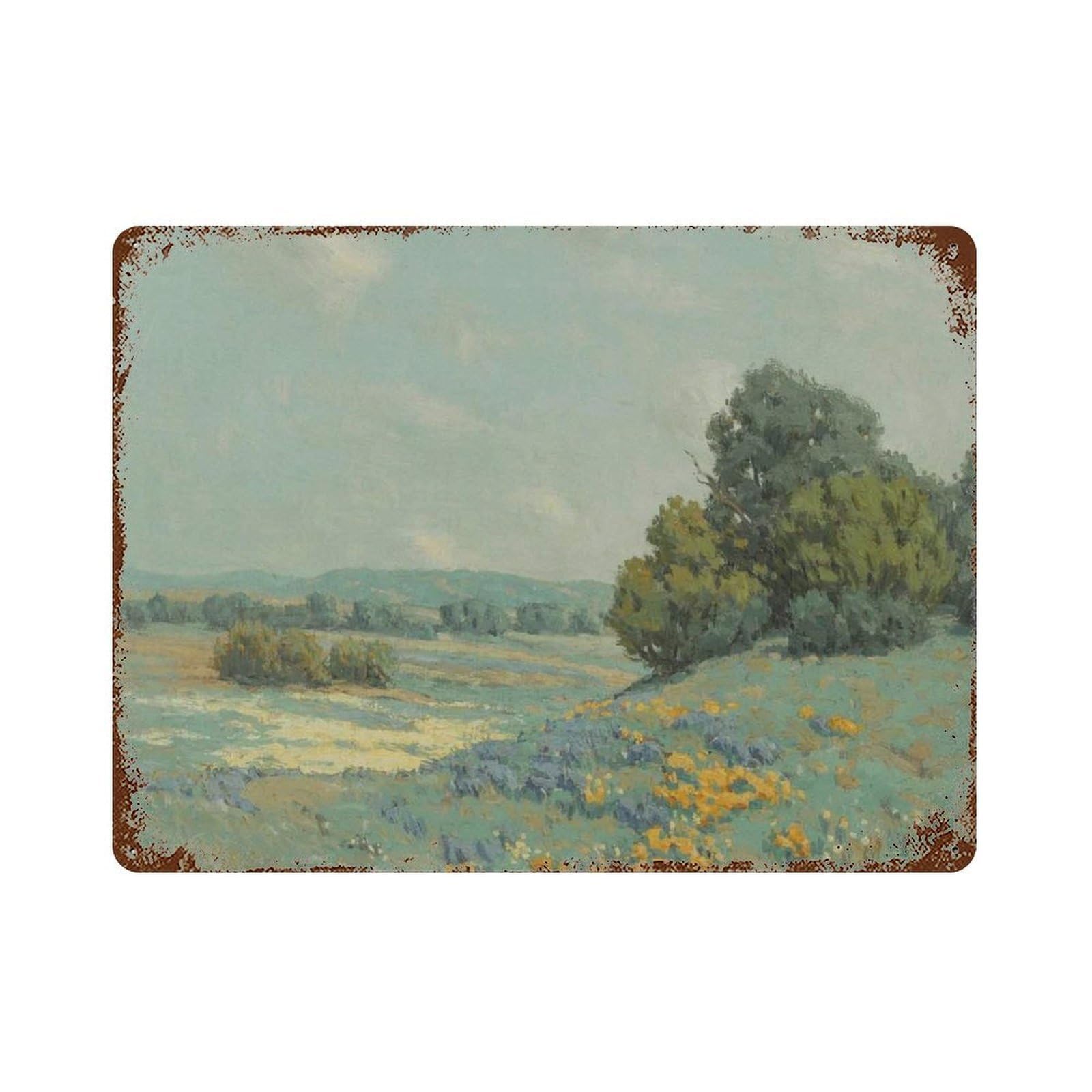 xiaoxiaoshen Wildflower Field Retro Landscape Painting Rural Art Wall Decor Art Metal Tin Poster Modern Home Decor Art Home Bar Shop Decorations Vintage Sign 30x40cm