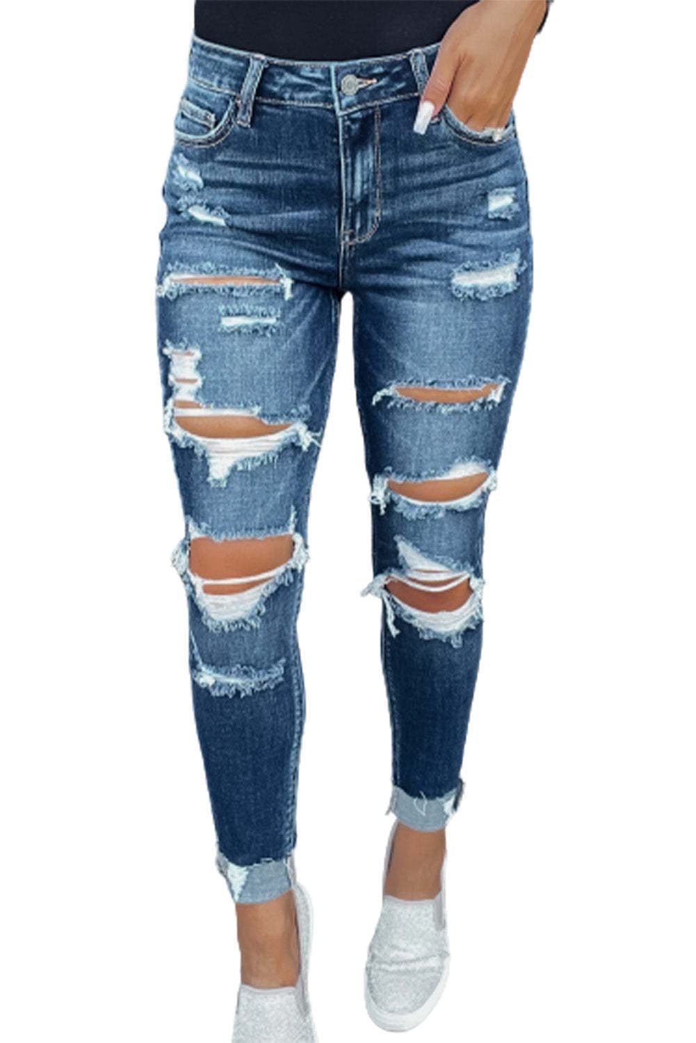 Women's Ripped Mid Waisted Boyfriend Jeans Loose Fit Distressed Stretchy Denim Pants