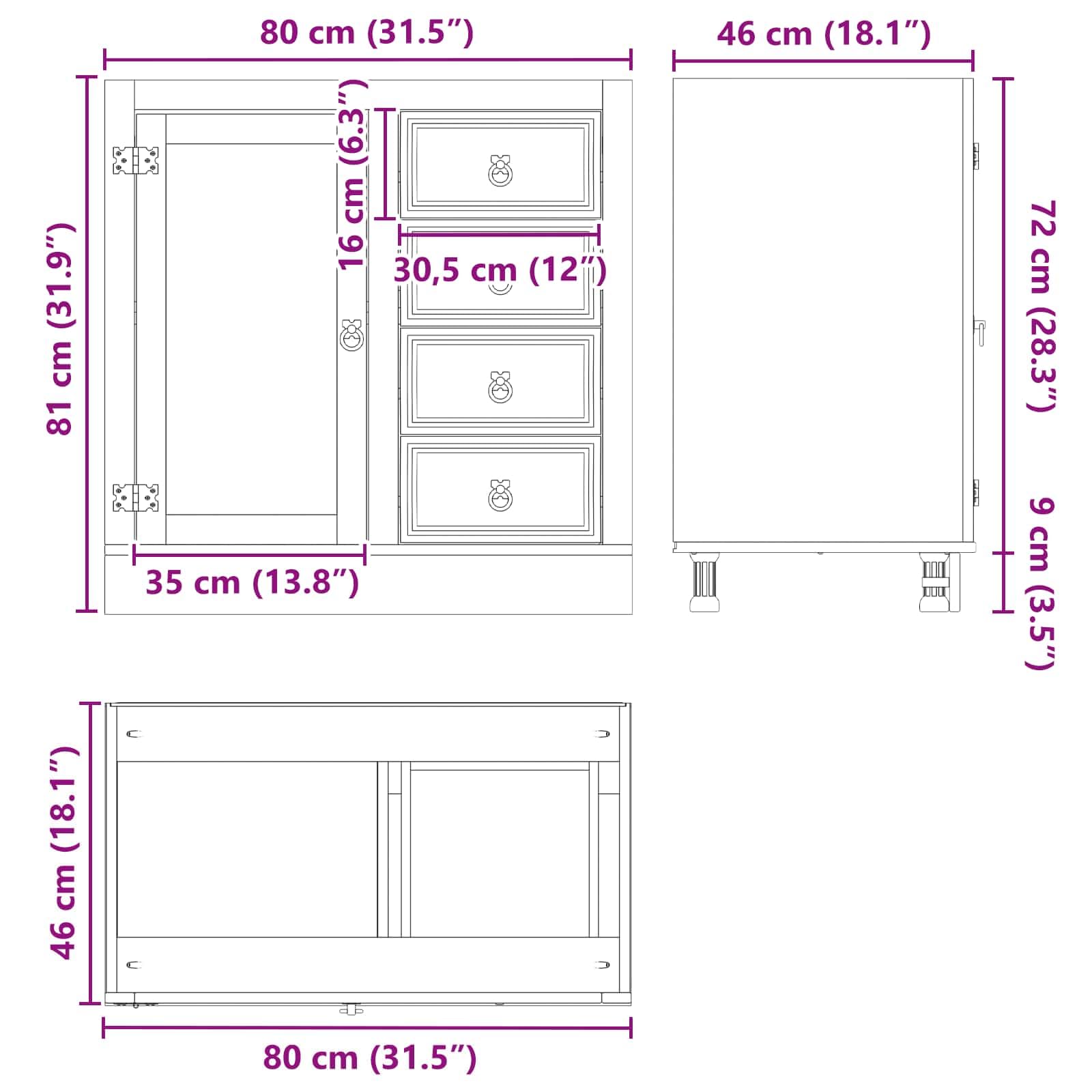 vidaXL Schrank SKI Honigbraun 80 x 46 x 81 cm Massives Kiefernholz, Wohnzimmer, rechteckiger Schrank, Moderne Aufbewahrung, Kiefernholz-Design, praktischer Buffet, schicker Essensorganizer