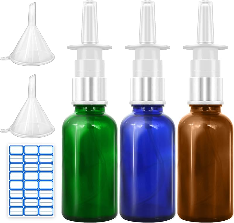 Cupohus Frascos de Vidro Recarregáveis com Spray de Névoa Fina, 3 Unidades de 30 mL, Âmbar, Azul-cobalto e Verde