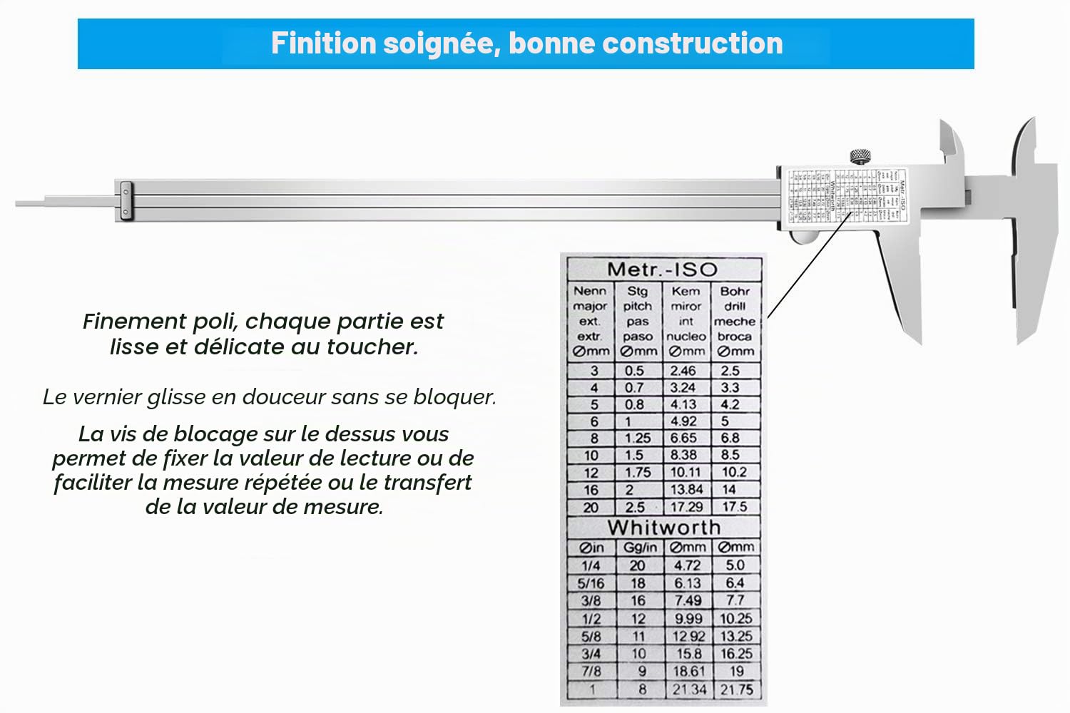 Pied à coulisse micromètre vernier de 300 mm, outil de mesure de précision en acier inoxydable (pouces/métrique), mesure de profondeur/intérieur/extérieur/pas, 0,02 mm