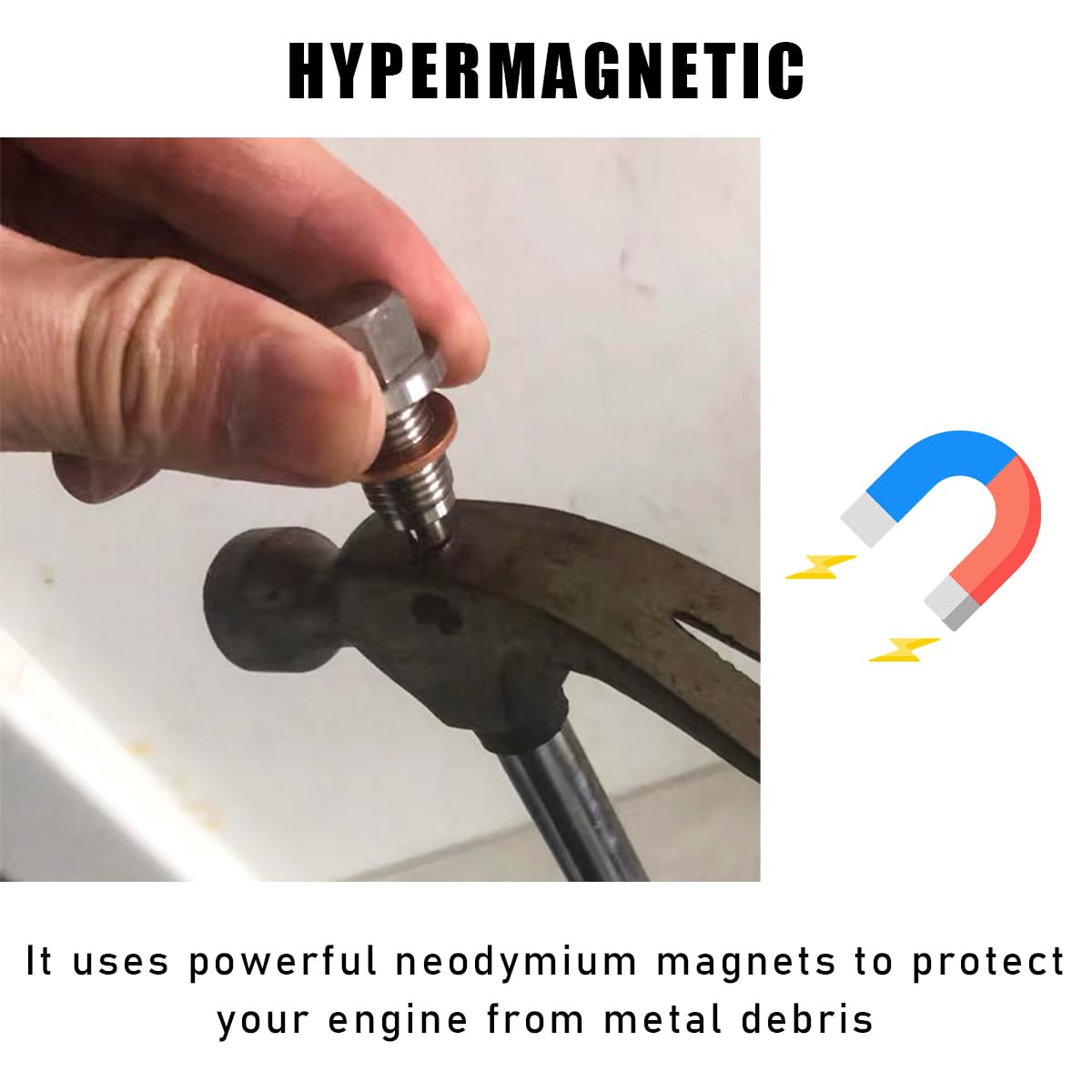 Magnetic Oil Drain Plug, M12×1.75 Stainless Steel Aluminum Sump Drain Nut Bolt with 5 Gaskets, Leak-Proof Reusable Car Engine Oil Drain Plug Replacement for Most Cars