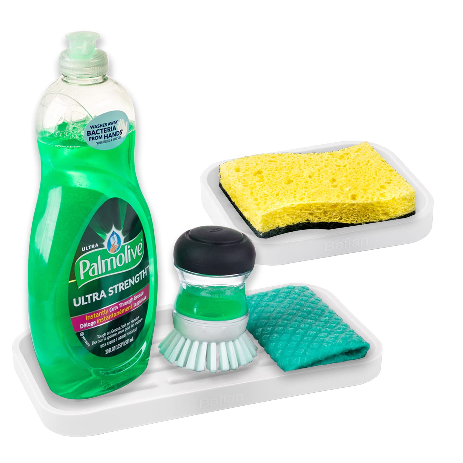 Baflan Silicone Sponge Holder - 2 Sizes Kitchen Sink Organizer Tray for Sponge, Scrubber, Soap - Clear