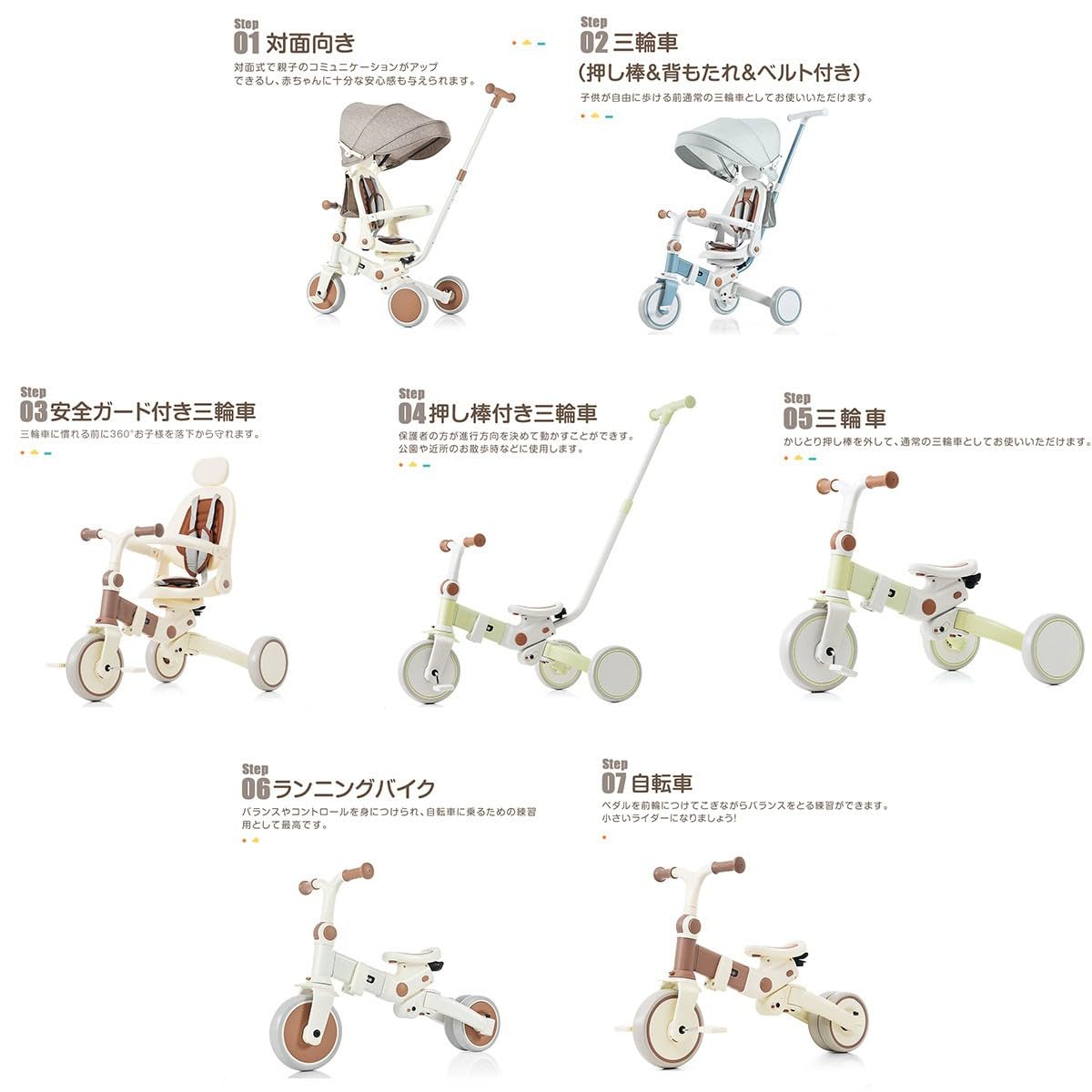 Amazon.co.jp: 子供用三輪車 折りたたみ 6ヶ月～6歳 手押し かじとり