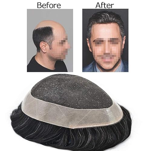 Miniatura 6 de Tupé para hombres encaje suizo europeo Remy pieza de cabello humano para hombres, tupé atado a mano, sistema de cabello para hombre, extensiones