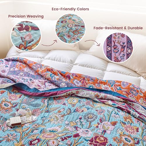 Image of MSGKV Boho Throw Blanket 60 inchx80 inch Fall Cotton Birds Floral Blanket for Bed