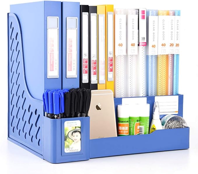Aiky Large Desk Organizer with Pen Holder, Blue Desk Organizers and