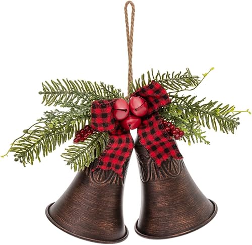 Boston International Colgador de puerta de campana, decoración de puerta delantera, 8.25 pulgadas, campana de bronce Duo