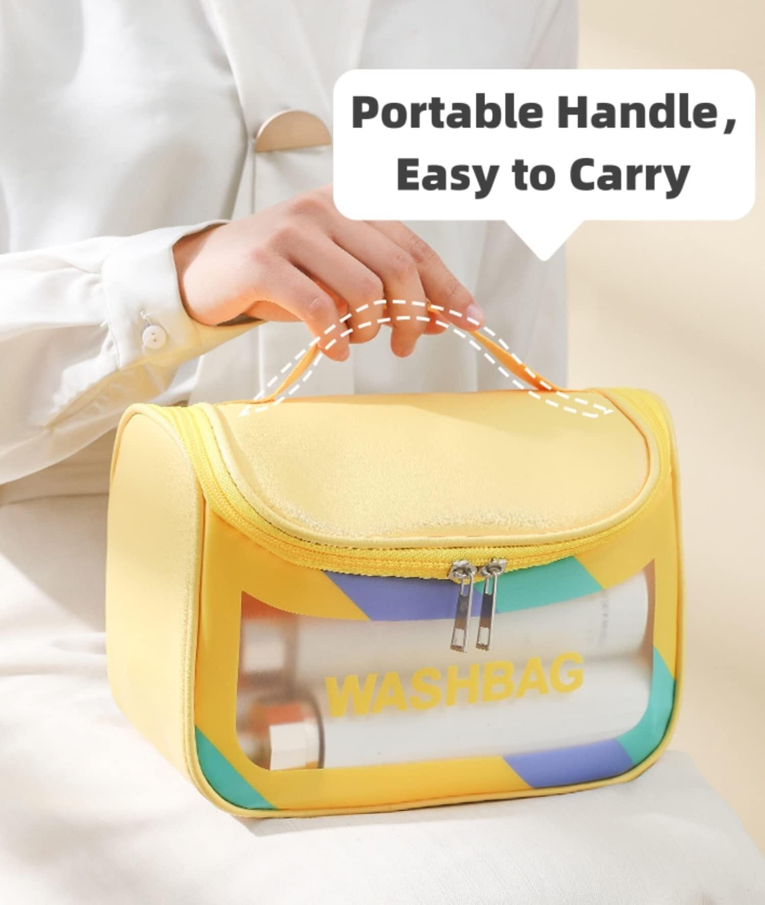 Borsa da viaggio trasparente for cosmetici e trucco, organizer da viaggio resistente all'acqua, for articoli da toeletta beauty case(Dazzling yellow)