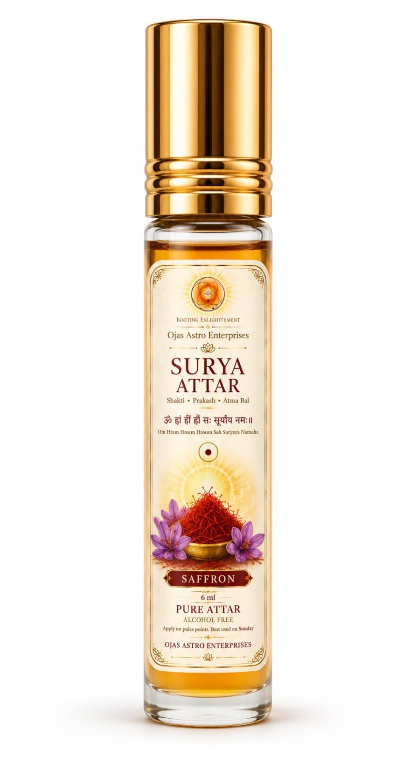 Saffron Attar for Men & Women Pure Kesar Attar Alcohol Free Roll On Perfume Oil, Long Lasting Natural Fragrance Aromatic Ittar for Prayer, Meditation & Gifting 6ml-image-6