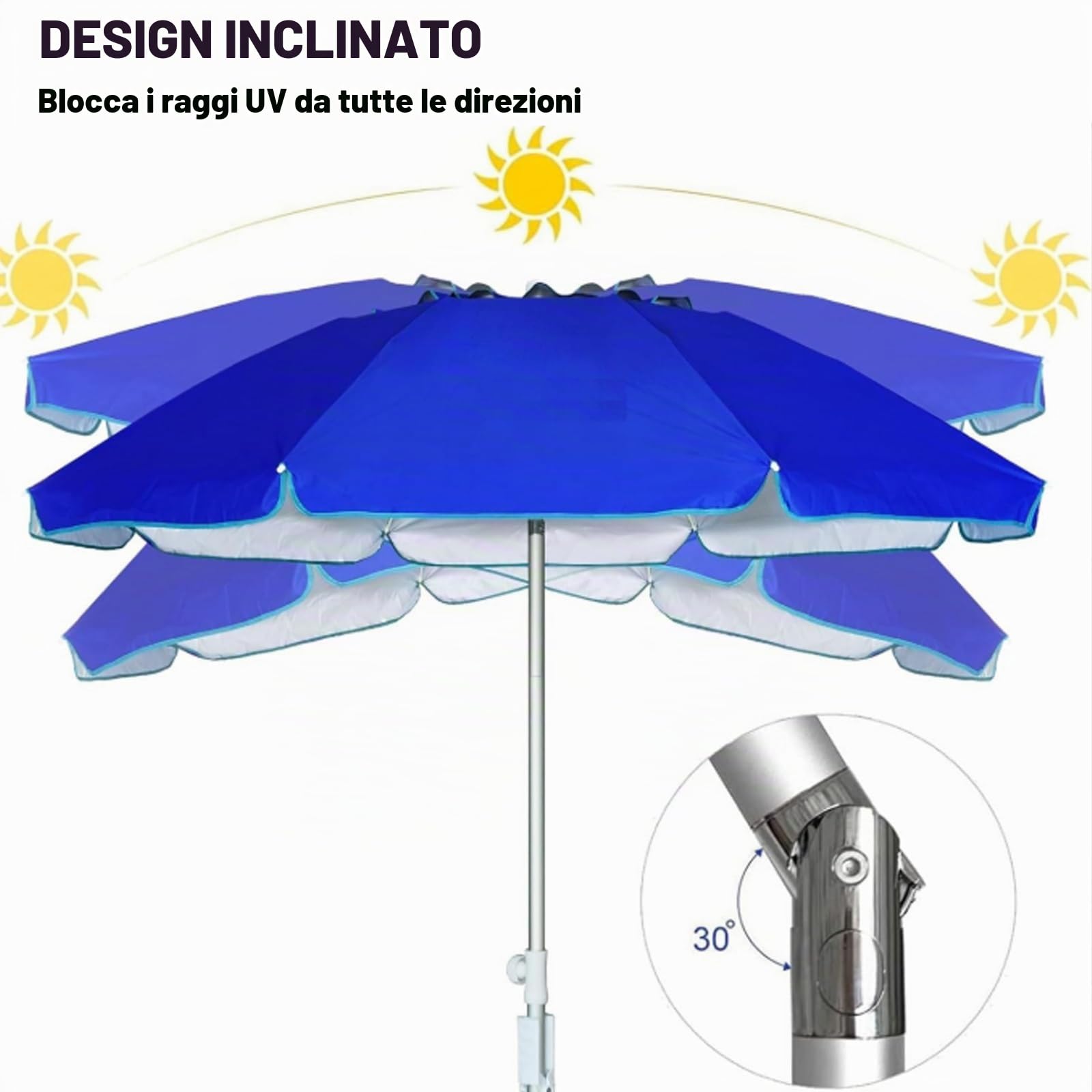Ombrellone da Esterno Pieghevole Portatile Protezione UPF 50+ Pulsante Inclinazione Telaio in Metallo Valigia for Patio Giardino Spiaggia Piscina Cortile Blu(Sky Blue)