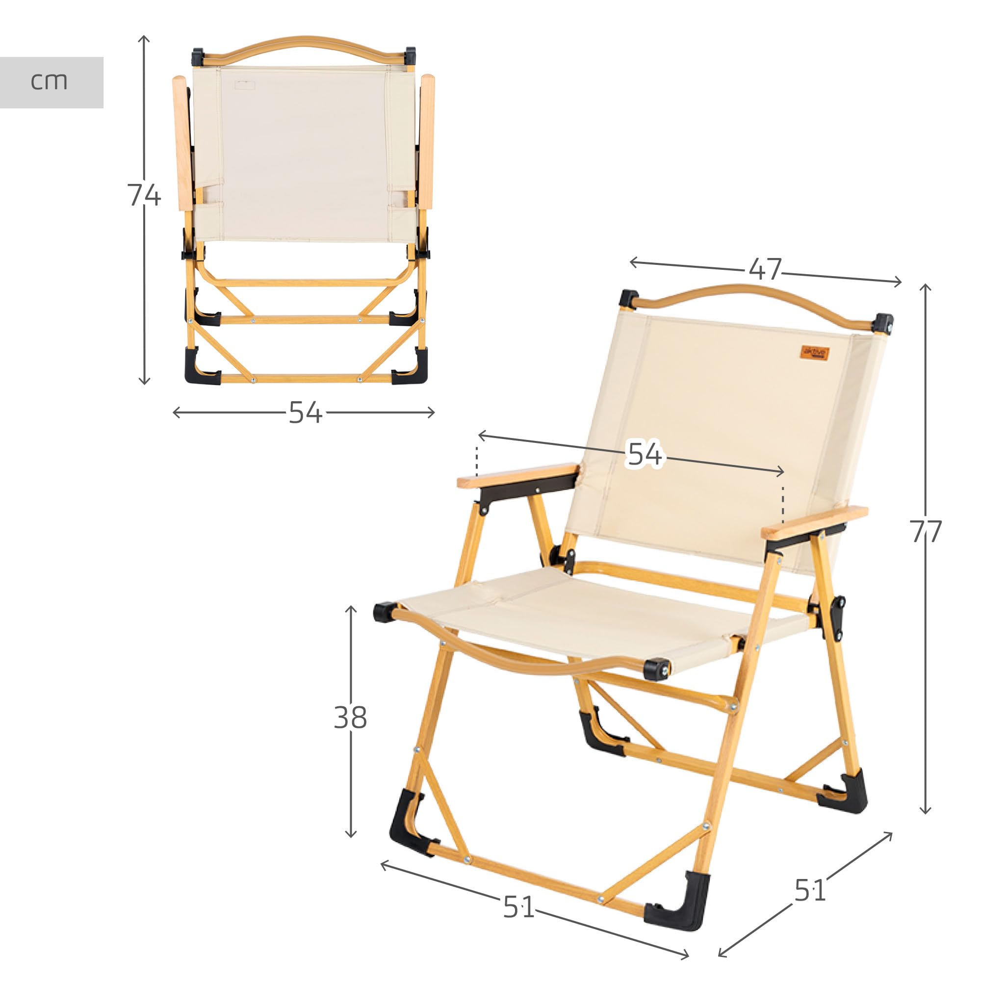 AKTIVE 63022 składane krzesło kempingowe typu Glamping sawanna, materiał: poliester i aluminium, wytrzymałe, maksymalne obciążenie 110 kg, wymiary 61 x 54 x 77 cm