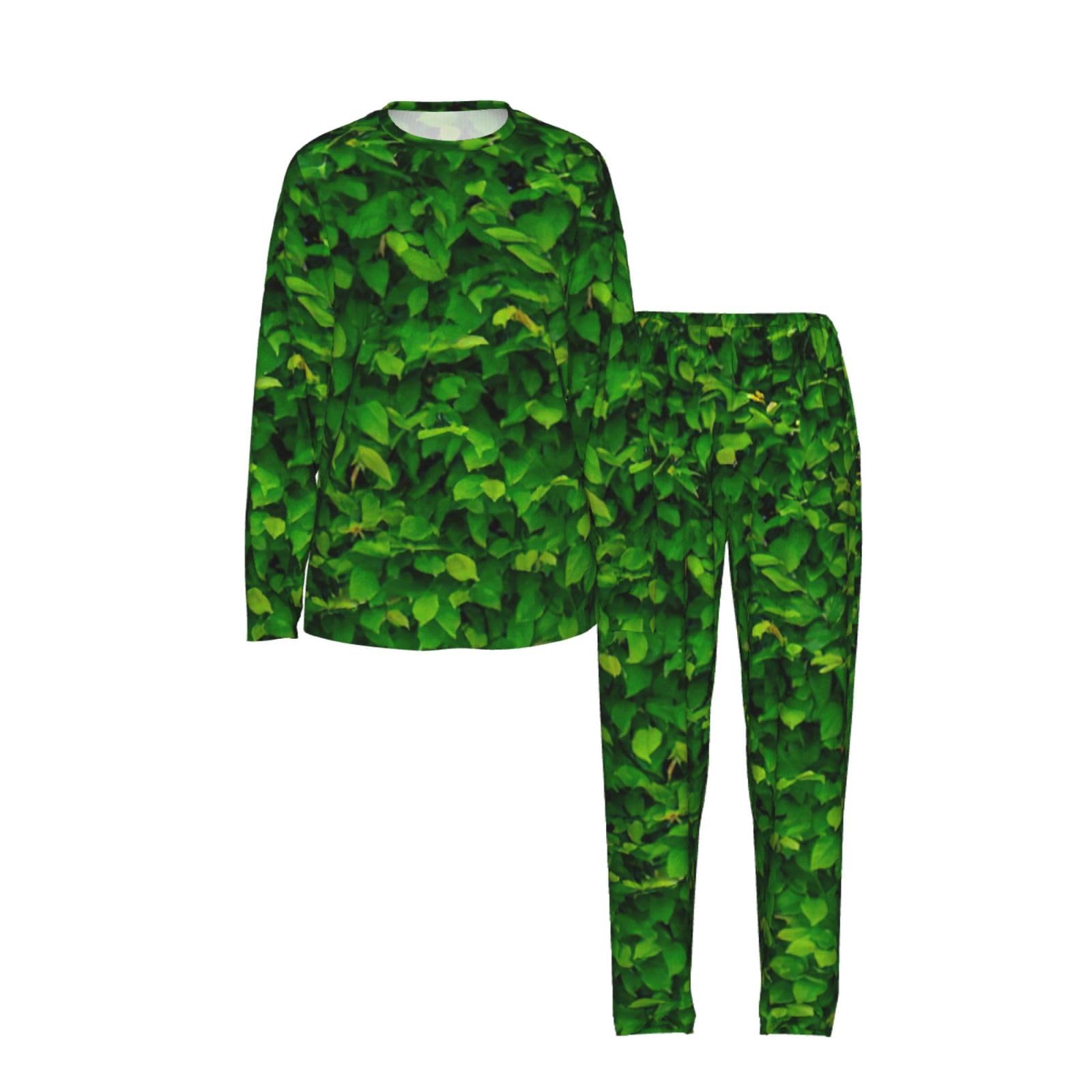 Foglie verdi stampa da parete da donna a maniche lunghe set pigiama coordinato elastico in vita perfetta vacanza mamma per regalo
