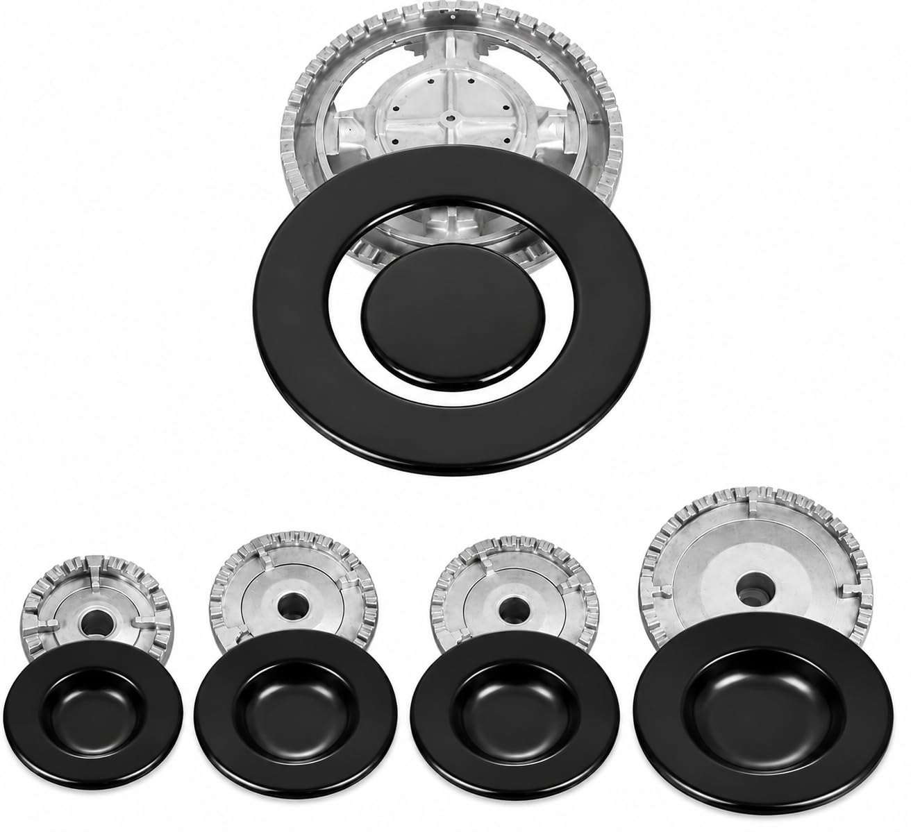 Kit Ricambi Cucina a Gas 10 Pezzi | 5 Bruciatori + 5 Piattelli Compatibili con modelli, Nardi, Ariston, Indeset,Hotpoint |Accessori Fornelli Alta Qualità"