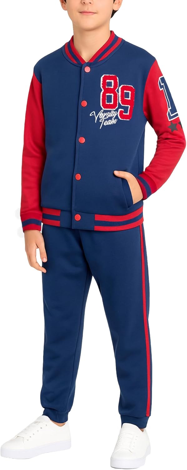 Pro Athlete Boys Sweatsuit Set - 2 Piece Fleece Varsity Jacket and Boys Jogger Sweatpants Set Youth Kids Activewear (8-16)