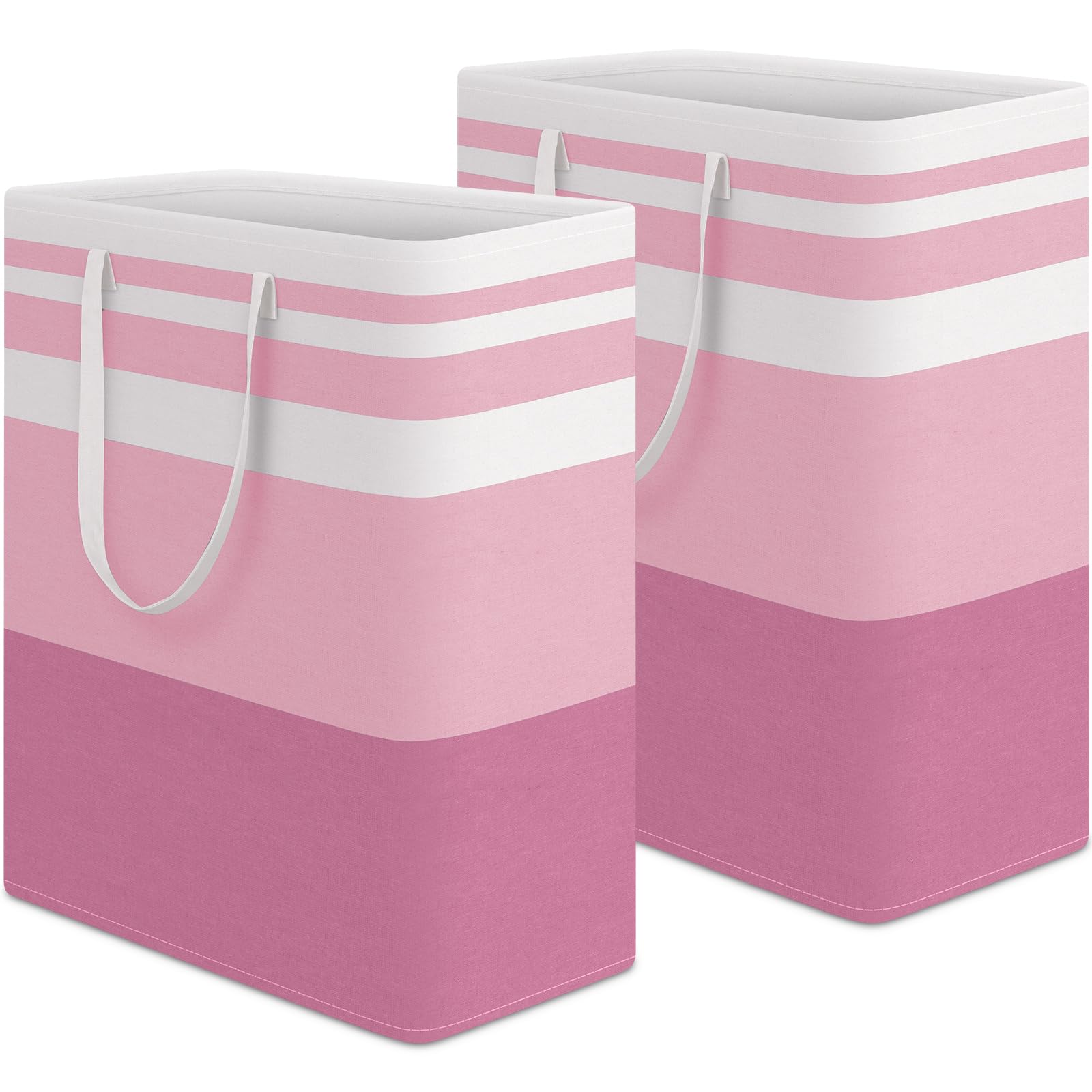 HomeHacks 2 Pack Large Laundry Baskets, Waterproof, Freestanding Laundry Hampers, Collapsible Clothes Hamper with Reinforced Handles in Laundry, College Dorm, Bathroom, Bedroom (Pink, 125Lx2)