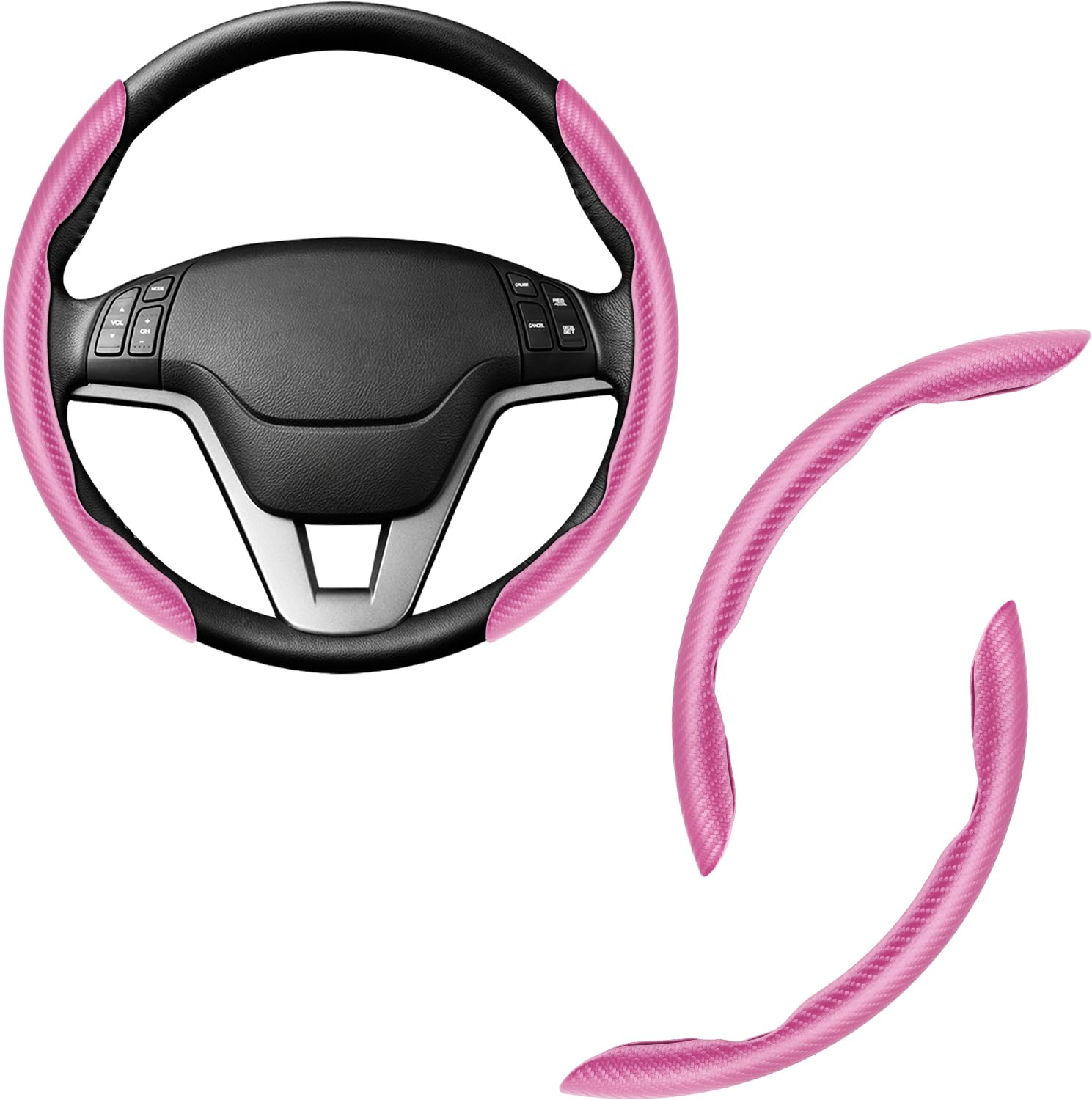 Amiss 2pcs Carbon Fiber Anti-Skid Steering Wheel Cover, Waterproof &amp; Segmented Butterfly Design, Universal 99% Vehicle Wheel Cover Protector, Car Interior Accessories (Pink-2pcs)