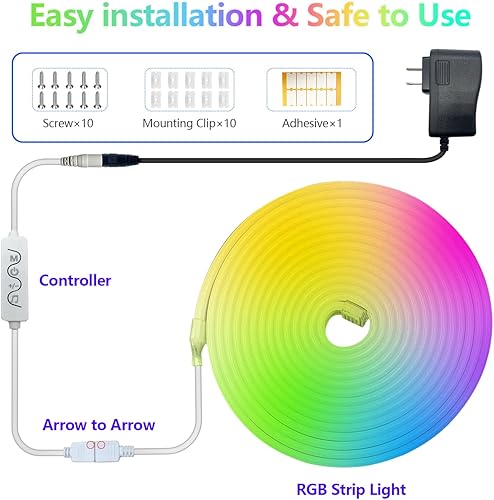 Miniatura 7 de Tira de luces RGB de neón de 16.4 pies, IP65, impermeable, cambio de color, tira de luces LED con sincronización de música, tira de luz LED para
