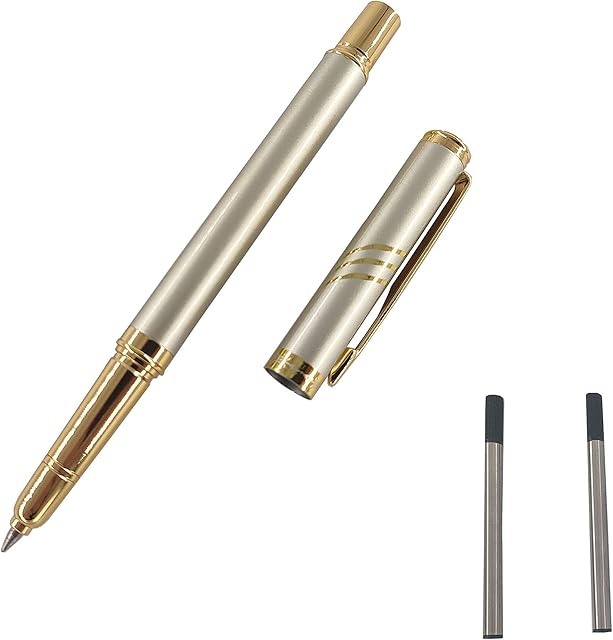MCKhome Office Signature Pen Metal Rollerball Pen Fine Point Business Gift Pen 0.5mm Black Ink Gift Box for Teacher Student and Family (Gold), 140MM