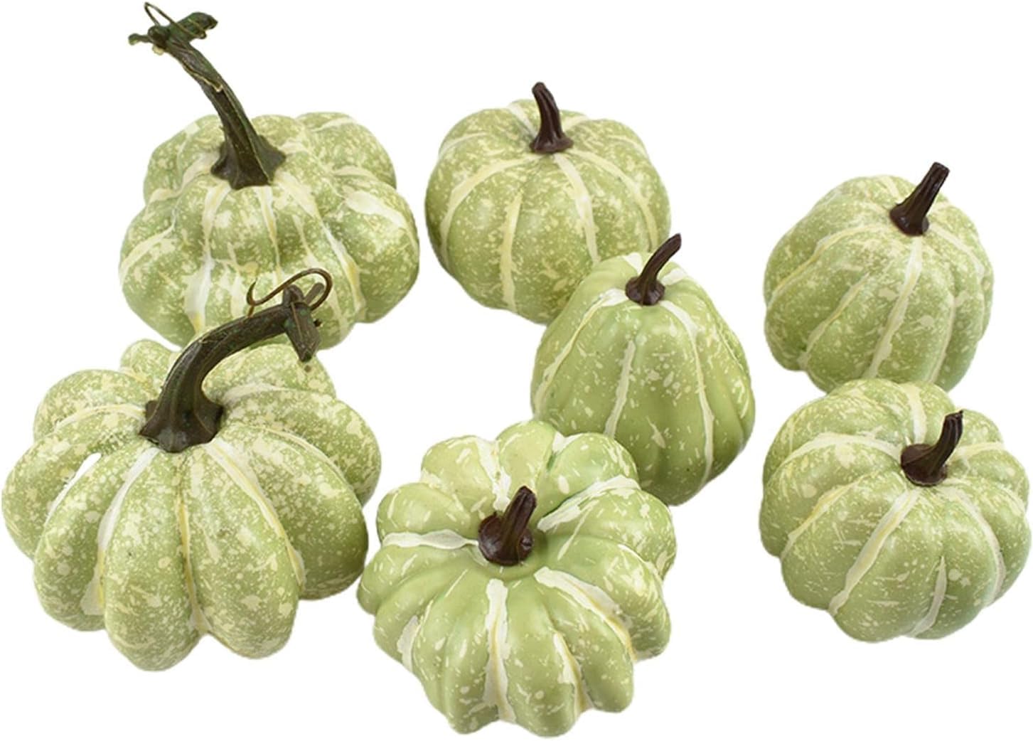 Lindagary 7pcs Artificial Pumpkins Simulation Foam Pumpkins Ornament Harvest Pumpkins Realistic Pumpkins for Halloween Fall Thanksgiving Decoration - Light Green