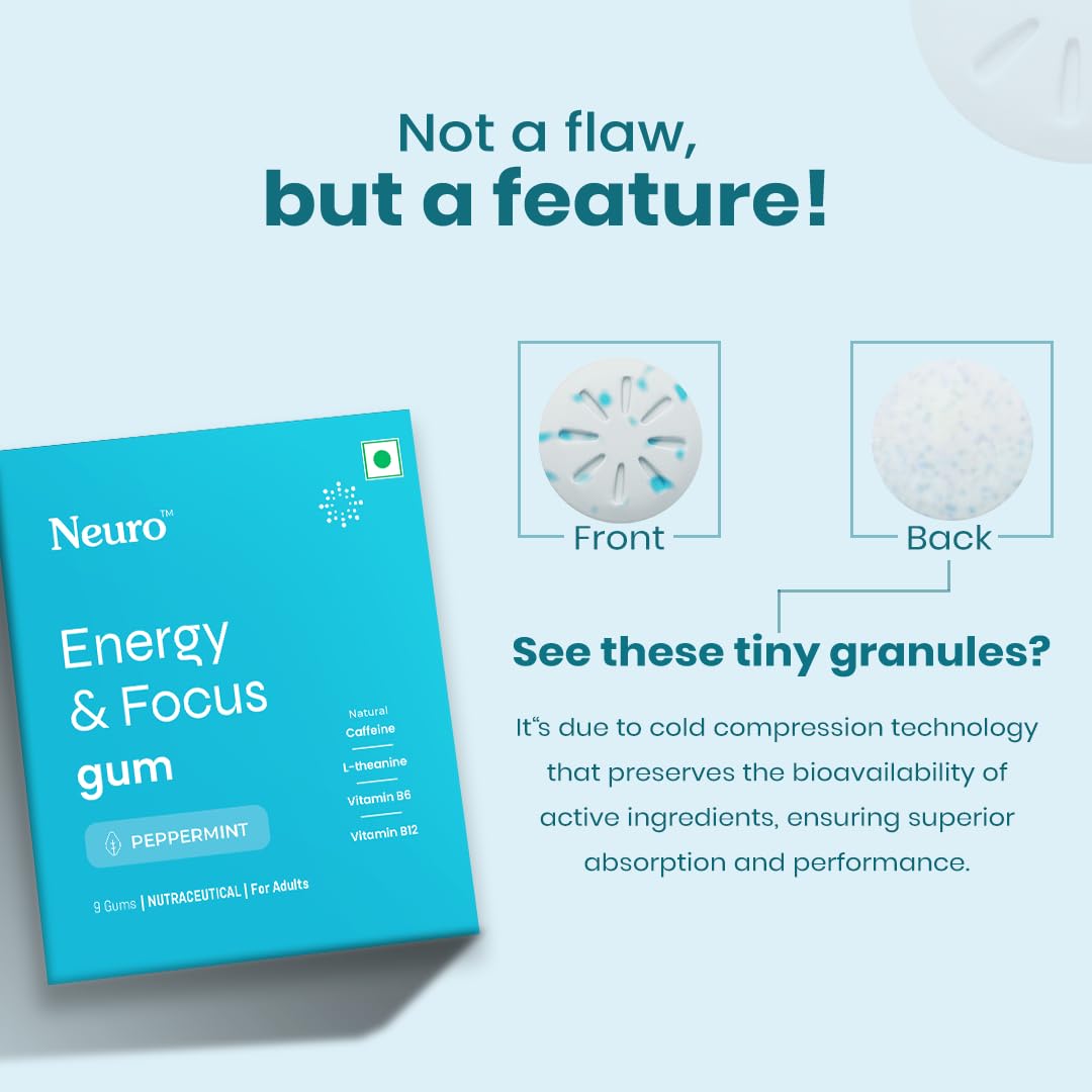 Neuro Energy & Focus Gum - Variety/Trial Pack | All 3 Flavours in one pack | Natural Caffeine + 60 mg L-Theanine + Vitamin B6 & B12 | 27 Gums | Peppermint, Iced Coffee and Cinnamon Flavour 4