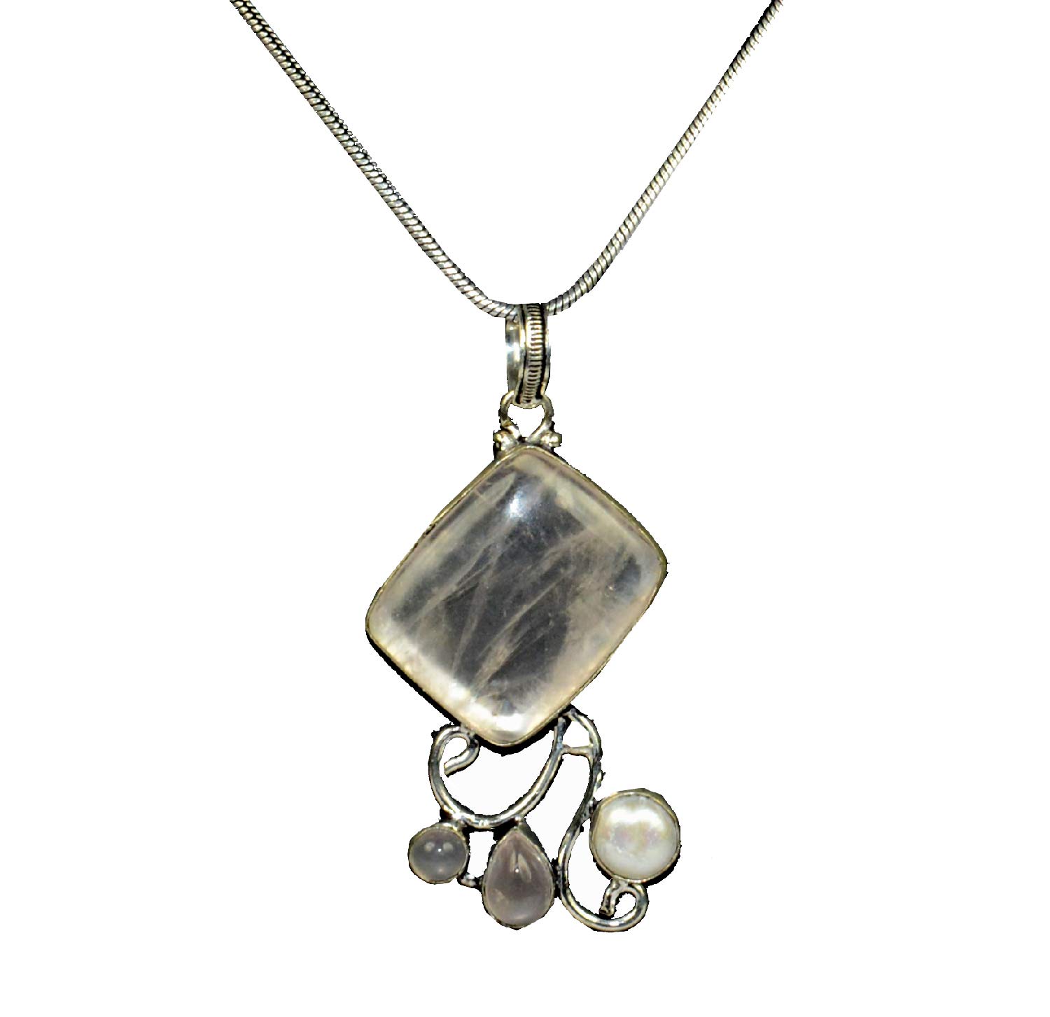 christmas and new year gift jewelry Rose quartz/Pearl gemstone silver plated pendant/Locket with necklace chian