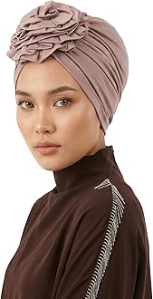 Aisha's Design Instant Turban Head Wraps For Women Pretied Hijab Scarves, Rose Detail