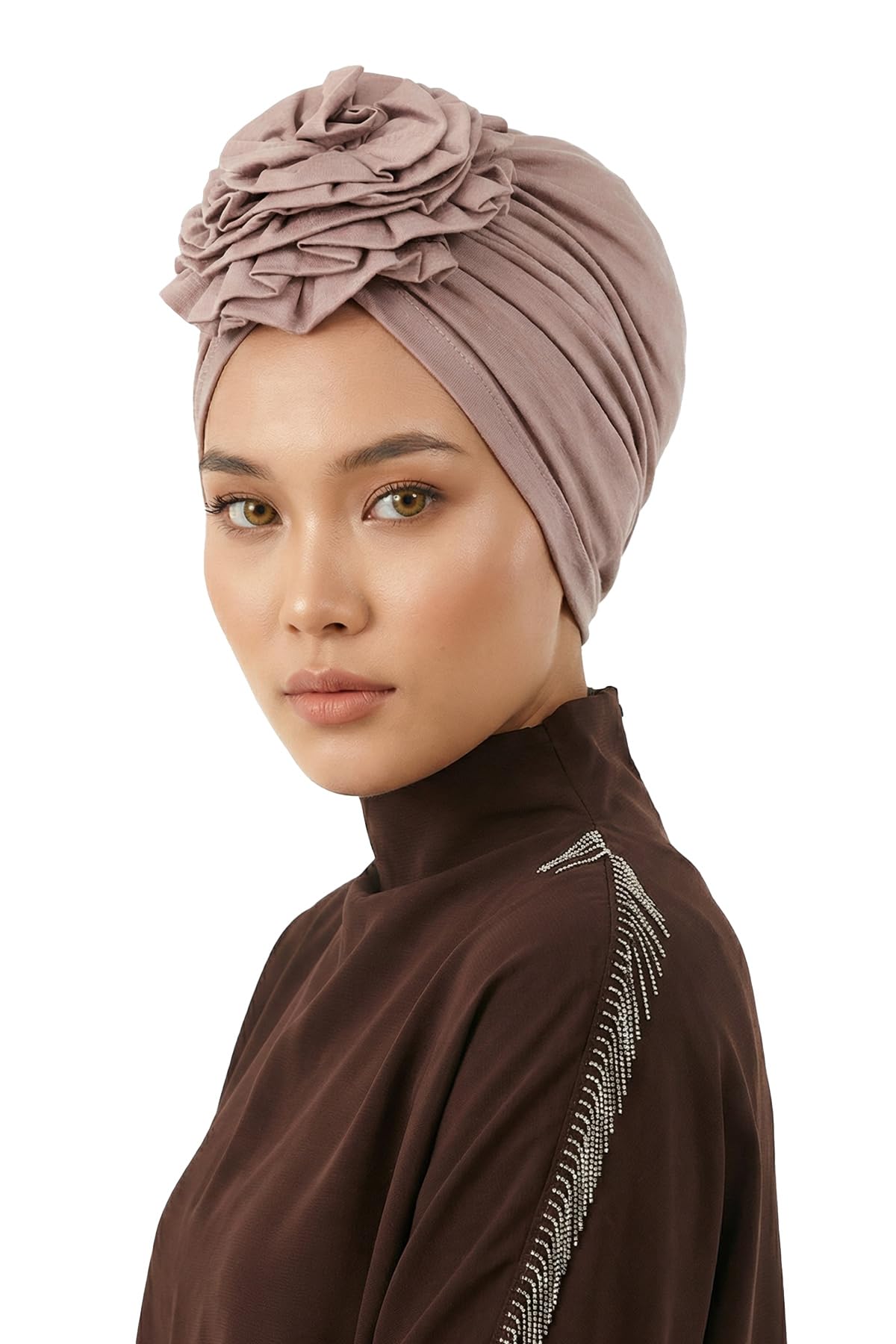 Aisha's Design Instant Turban Head Wraps For Women Pretied Hijab Scarves, Rose Detail
