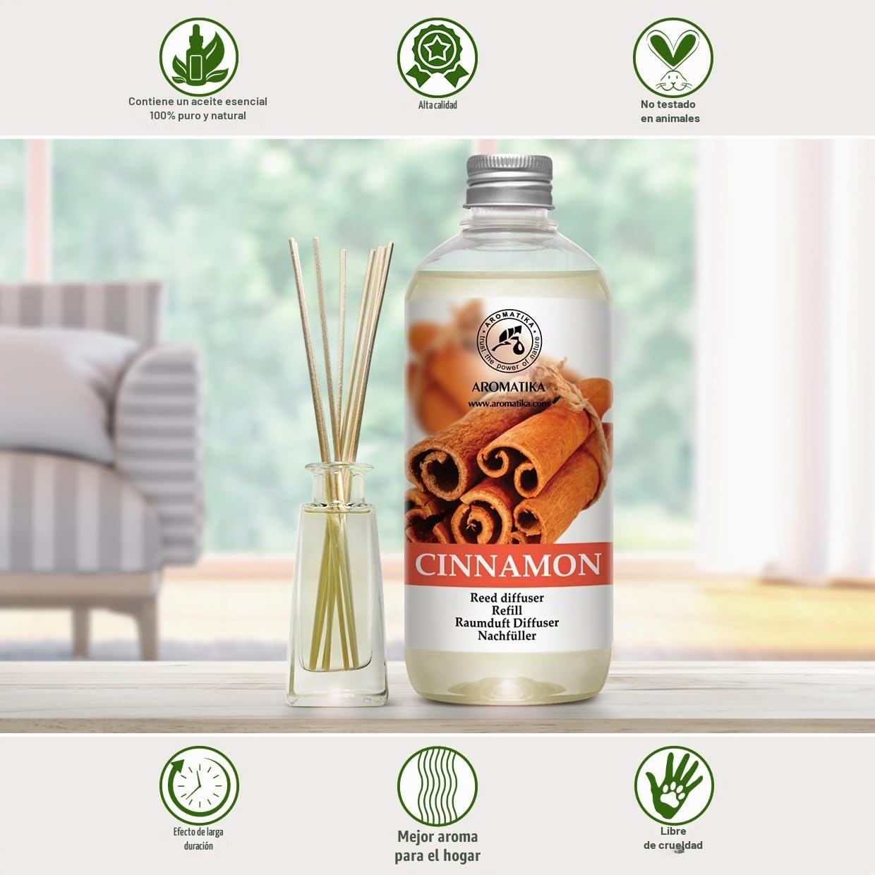 Recambio de difusor de canela con aceite esencial de canela natural, 481.9 g, fragancia fresca y duradera, ideal para aromaterapia, hogar, oficina, club de fitness, restaurante, boutique