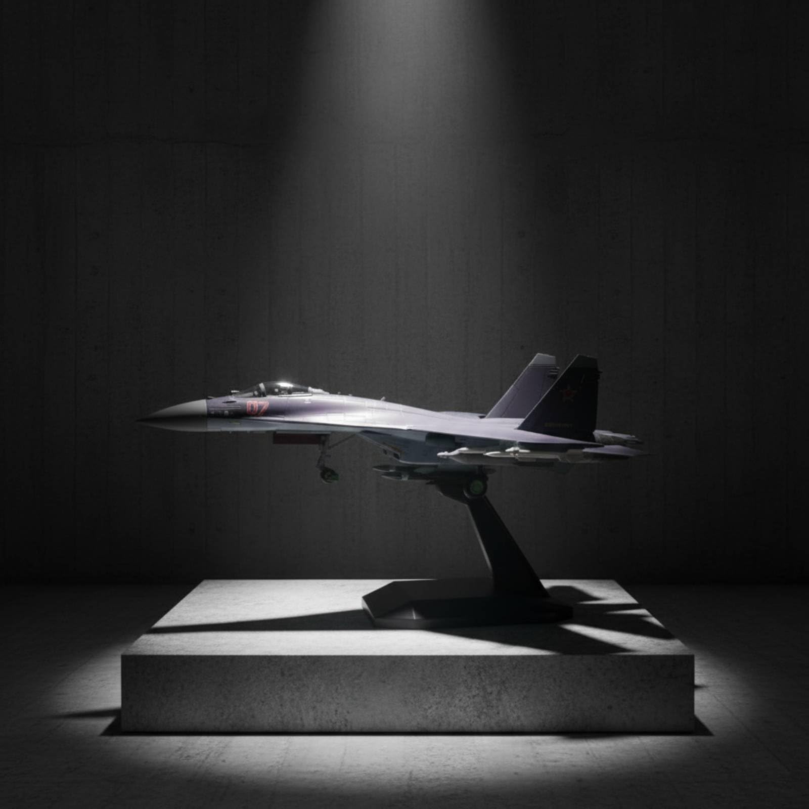 Aereo Su-35 Modello Caccia Miniatura Pressofuso Lega con Dettagli Fedele E Supporto Espositivo Adatto per Scrivania Ufficio Libreria Sala Hobby