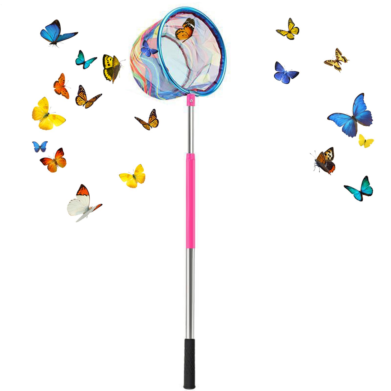 Reti da pesca per bambini – rete retrattile | Retino per bambini | Retine di granchio retrattili | Manico antiscivolo robusto giocattolo per la cattura di farfalle, gioco estivo all'aperto