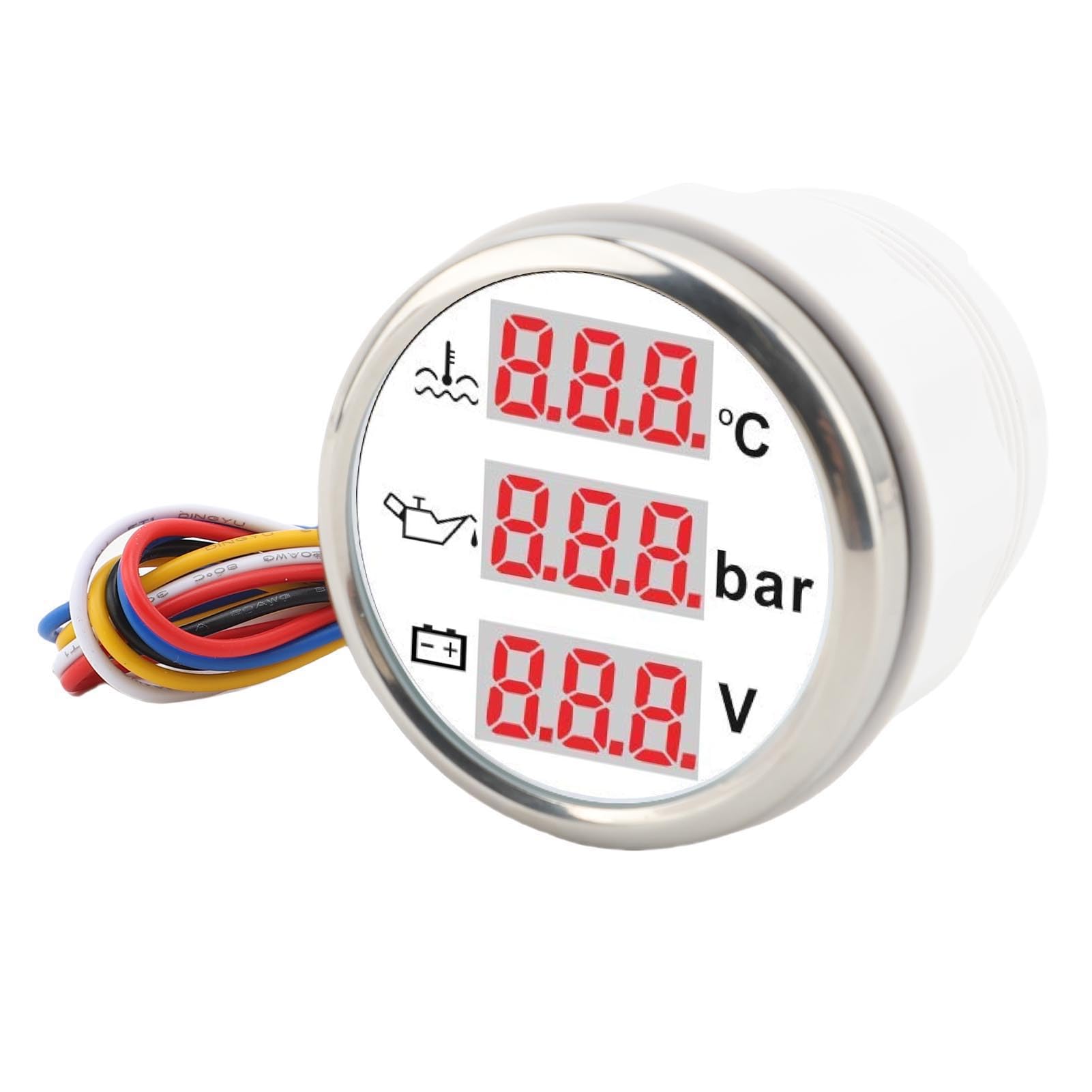 52 Mm 3 en 1 Voiture de Calibre Marine, Jauge Température L'eau de Liquide Refroidissement Moteur ° F + Gauge de Pression D'huile PSI + Voltmètre, Kit Capteur (Couverture argentée en cadran