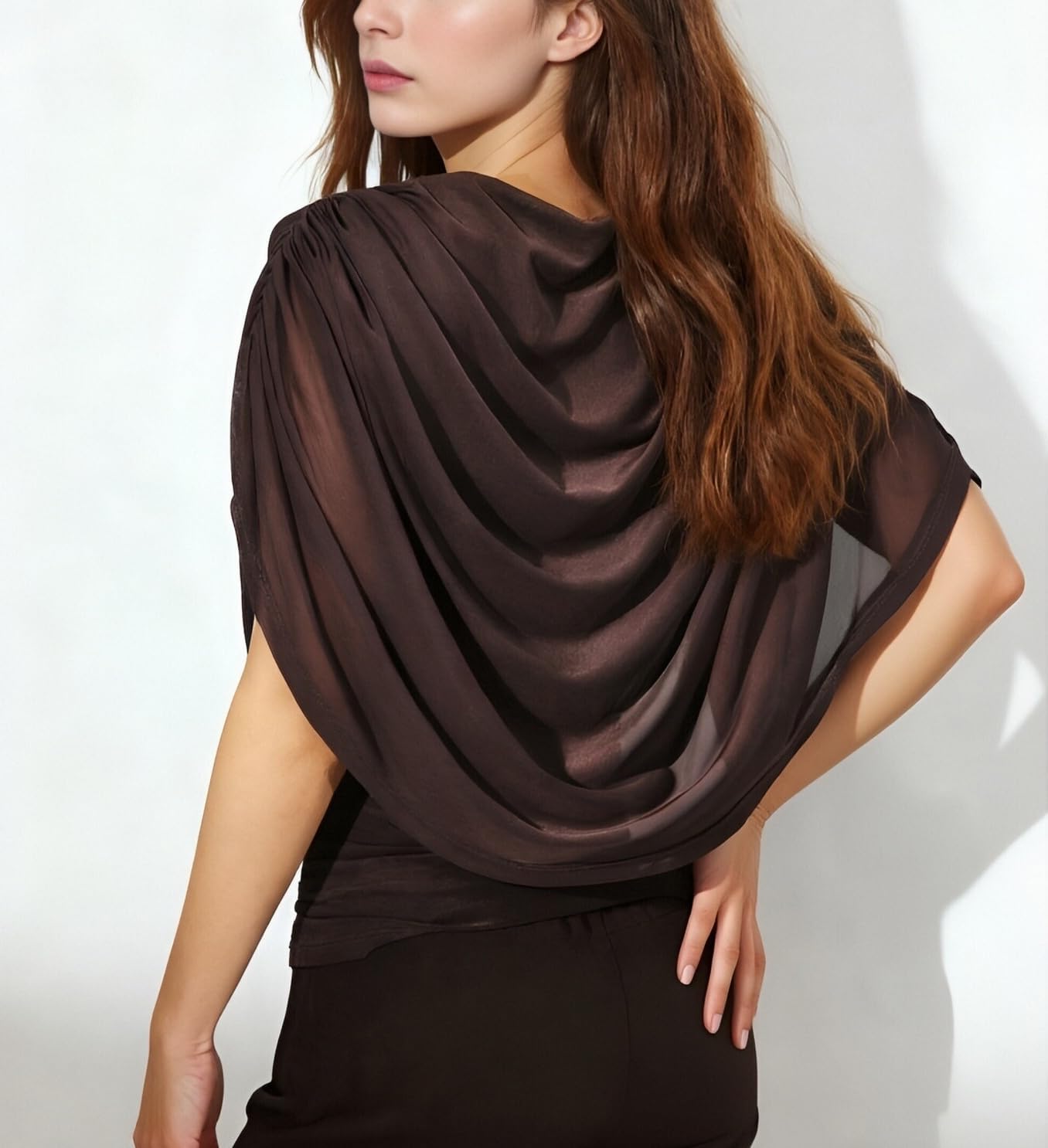 Women Chiffon Cape Top Polka Dot Ruched Ruffle Short Sleeve Shirt Y2K Flowy Poncho Tops - Image 4