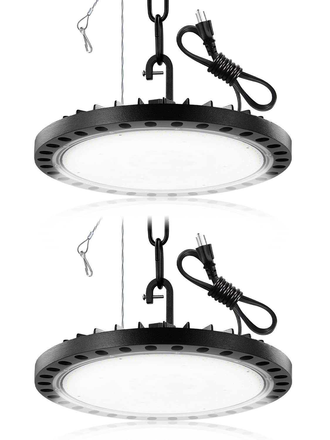 wowspeed 2 Pack 300w UFO Light, High Bay Led, 5000-6000K 30000LM, IP65 Garage Light with US Plug Workshop Lights, for Shops, Basements, Warehouses, Barns, Gardens, High Mines.