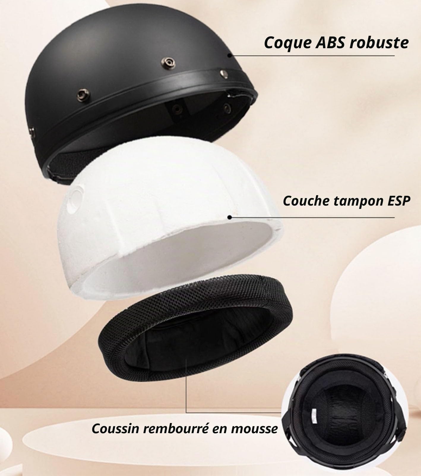 Vintage Casques Moto Bols Demi-Casque de Mobylette Casque Face Ouverte ECE Homologué Casque Jet avec Lunettes pour Cruiser Scoote Casque de Sécurité