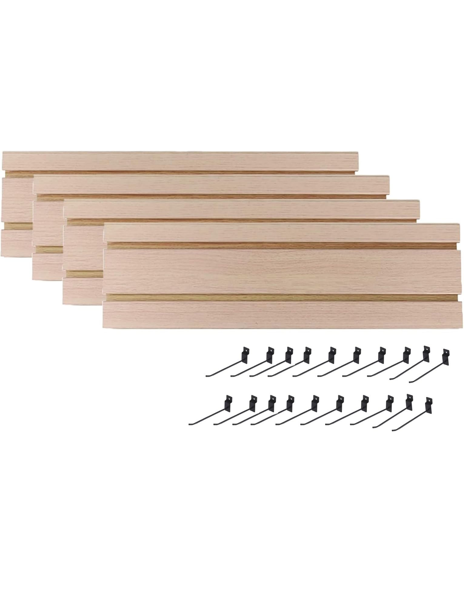 Slatwall Paneele – Wandmontierte Lamellen-Wandregale für Bastelarbeiten, ineinandergreifendes Lamellensystem mit 20 Haken, Gelb, 15,5 x 120 cm, 4 Stück