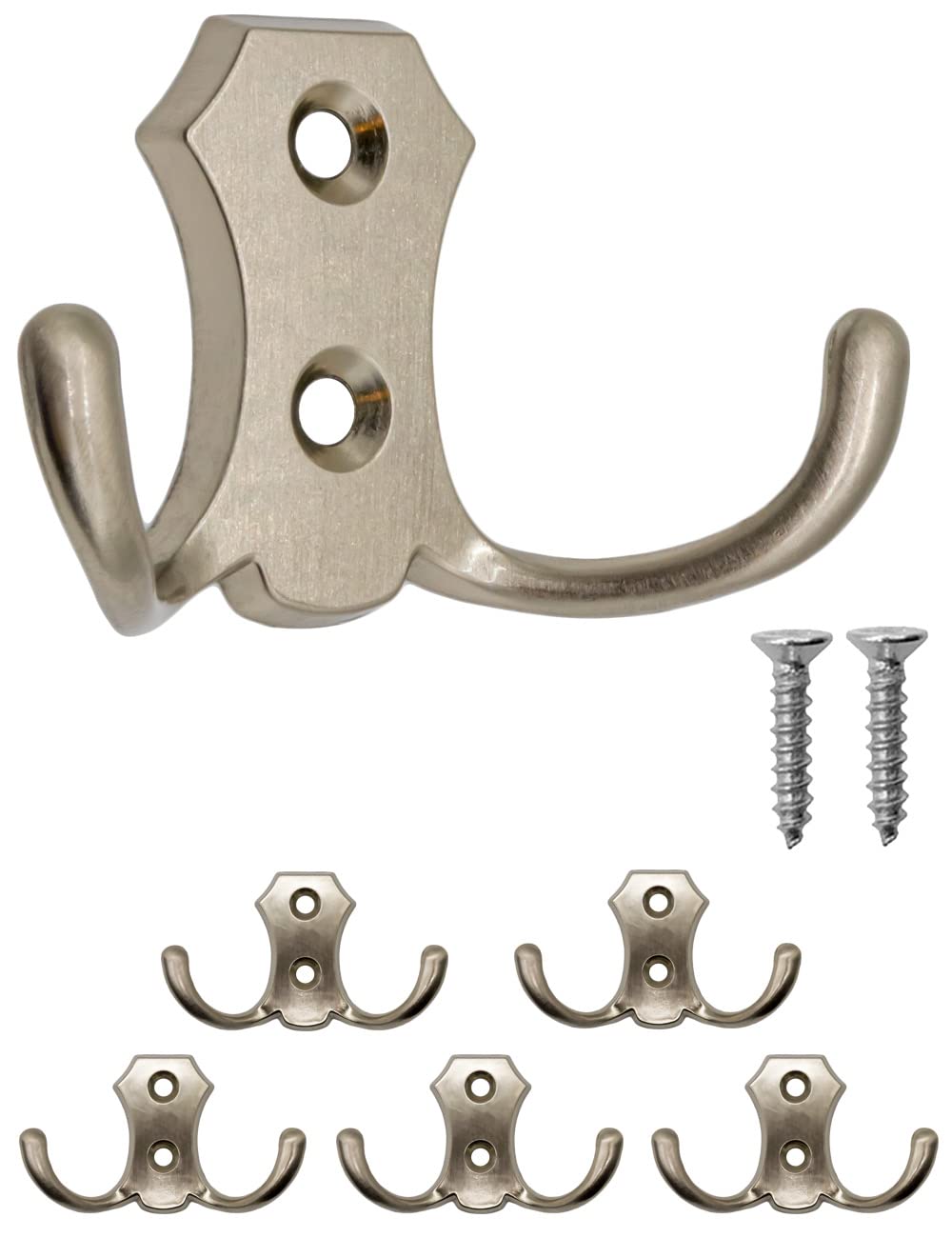 FUXXER® - 5 Classic Coat Hooks, Clothes Hooks, Double Hooks, Kitchen Hooks, Iron Design, Set of 5 (Bronze)