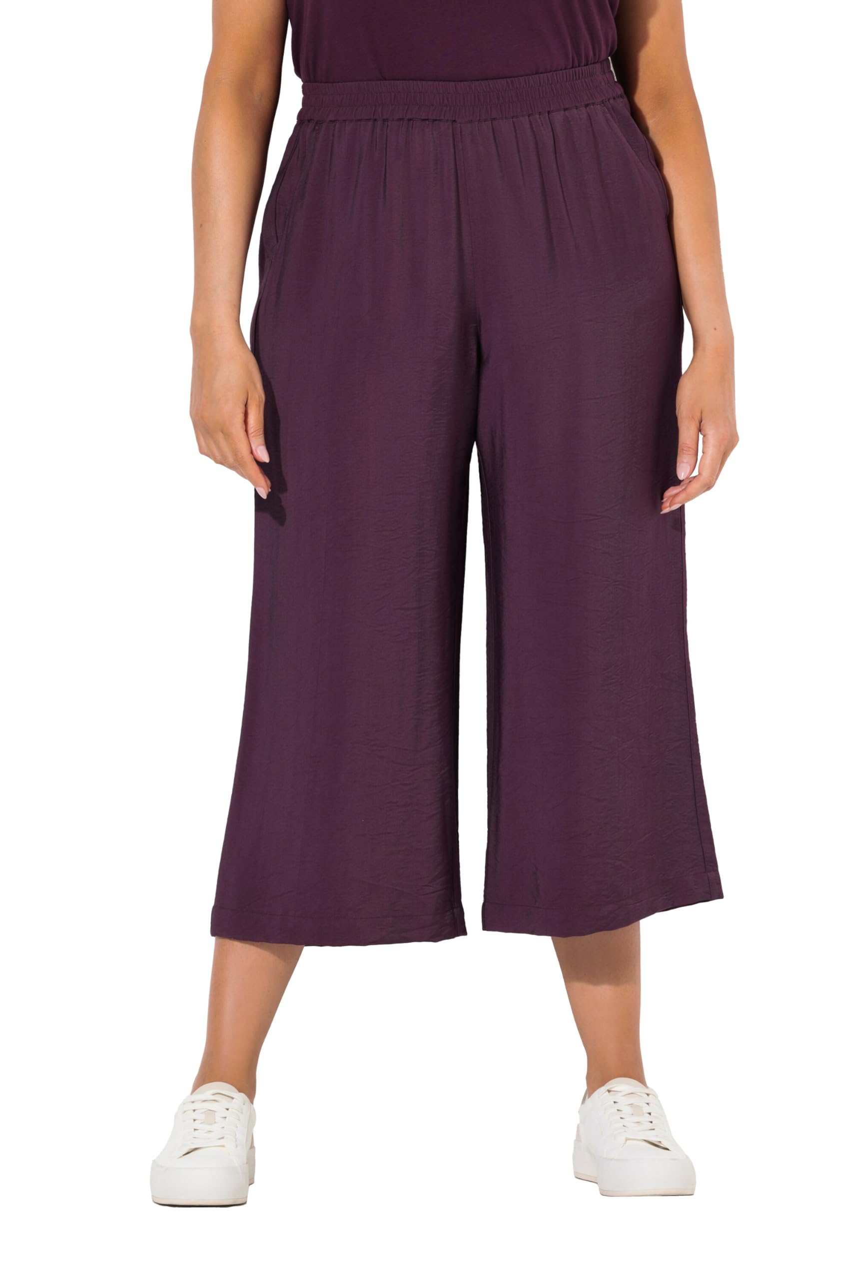 Ulla Popken Damen große Größen Übergrößen Plus Size Culotte, gehämmert, weites Bein, Elastikbund 840372