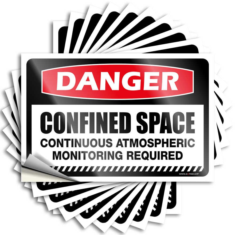 Bumper Stickers for Confined Space with Hazard, Continuous Atmospheric Monitoring, 10 Pcs Tool Stickers (6 x 9 cm)